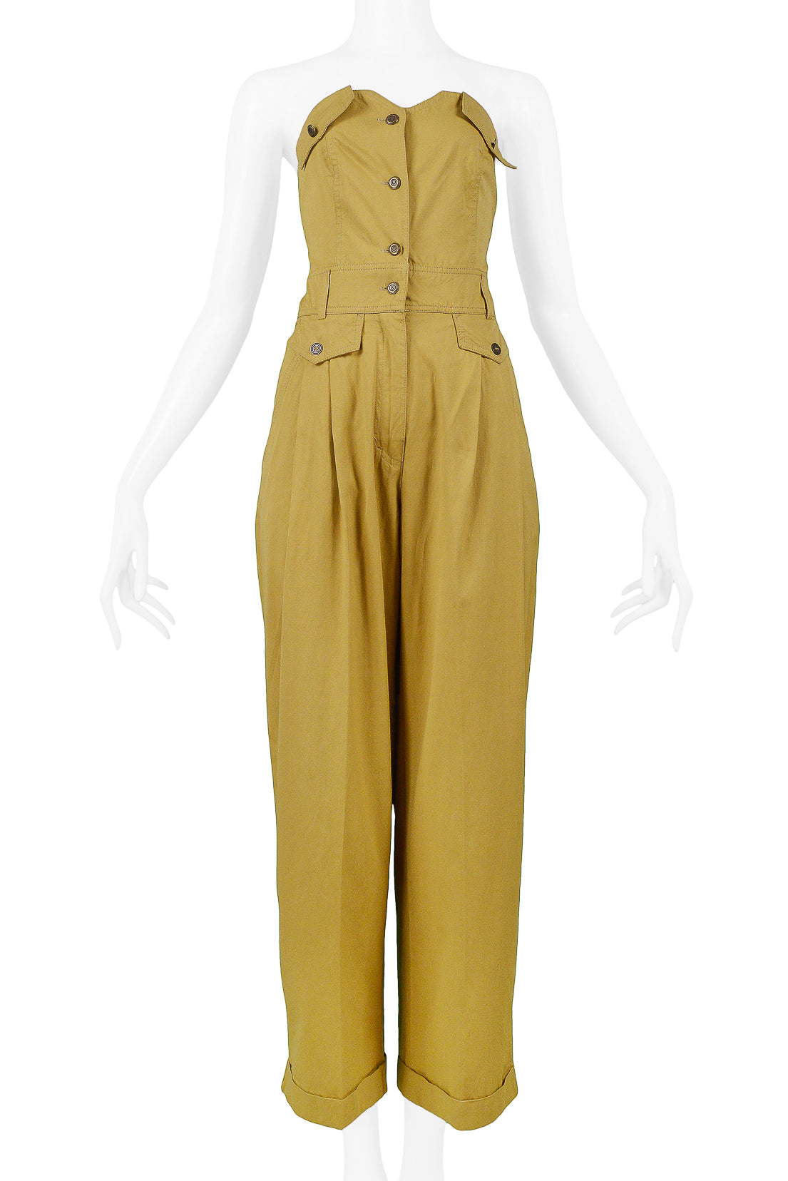 BYBLOS KHAKI COTTON STRAPLESS JUMPSUIT 1992