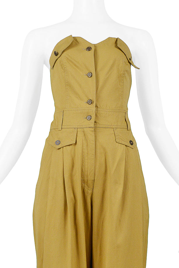 BYBLOS KHAKI COTTON STRAPLESS JUMPSUIT 1992