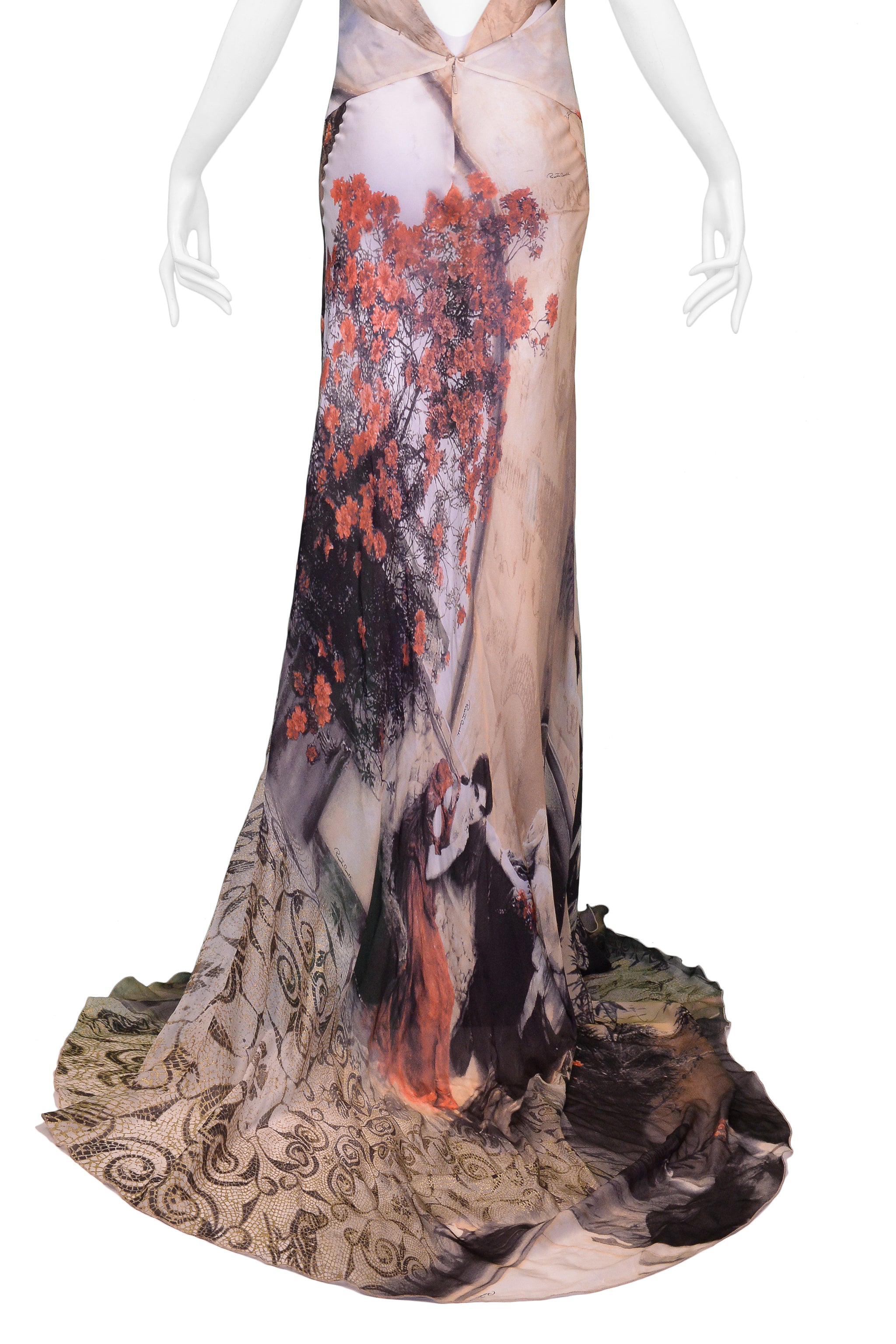 ROBERTO CAVALLI VINTAGE SILK CUTOUT EVENING GOWN 2004