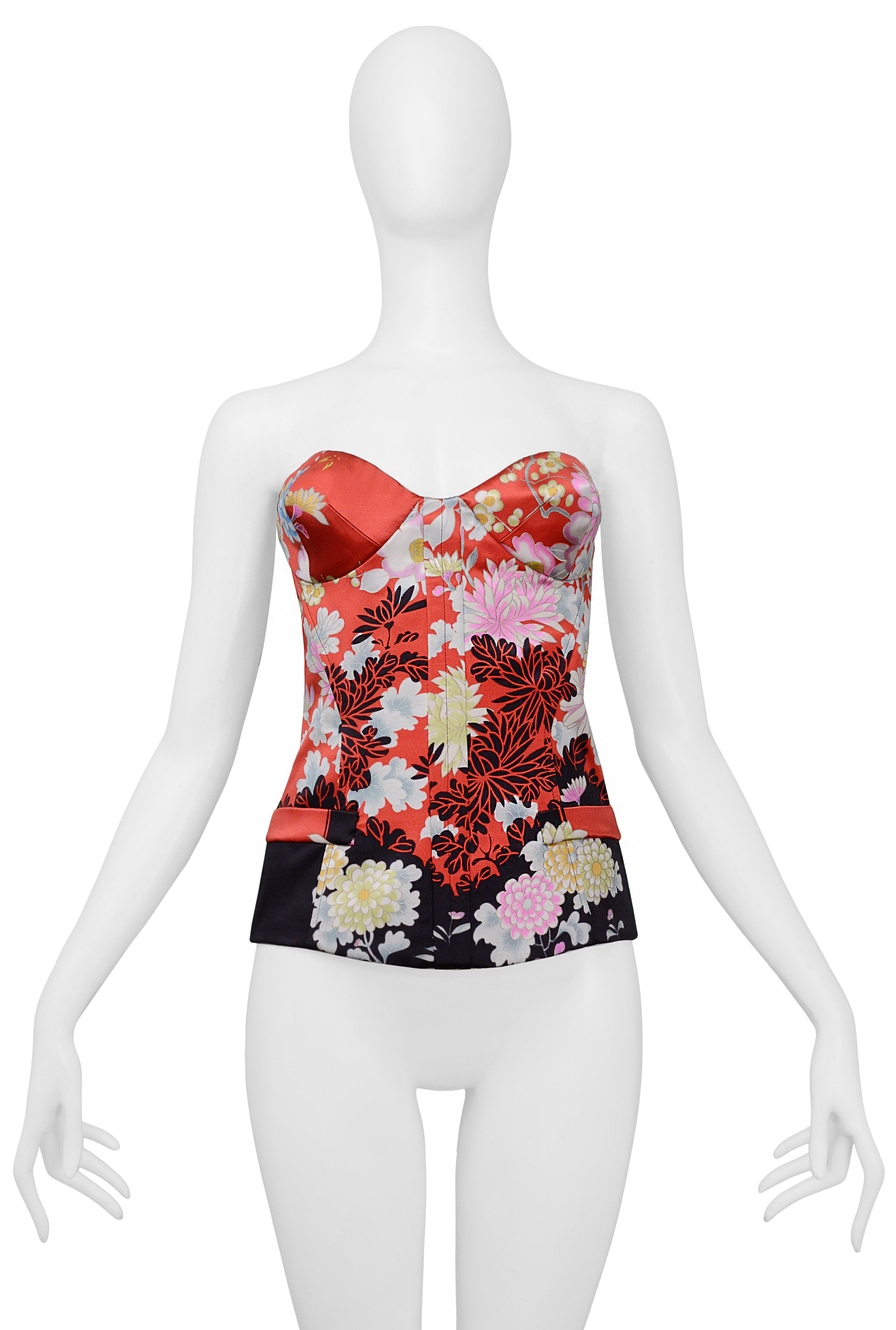 ROBERTO CAVALLI RED FLORAL OBI CORSET TOP 2008