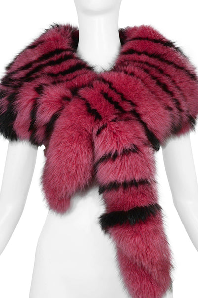 ROBERTO CAVALLI HOT PINK AND BLACK FUR STOLE 2000