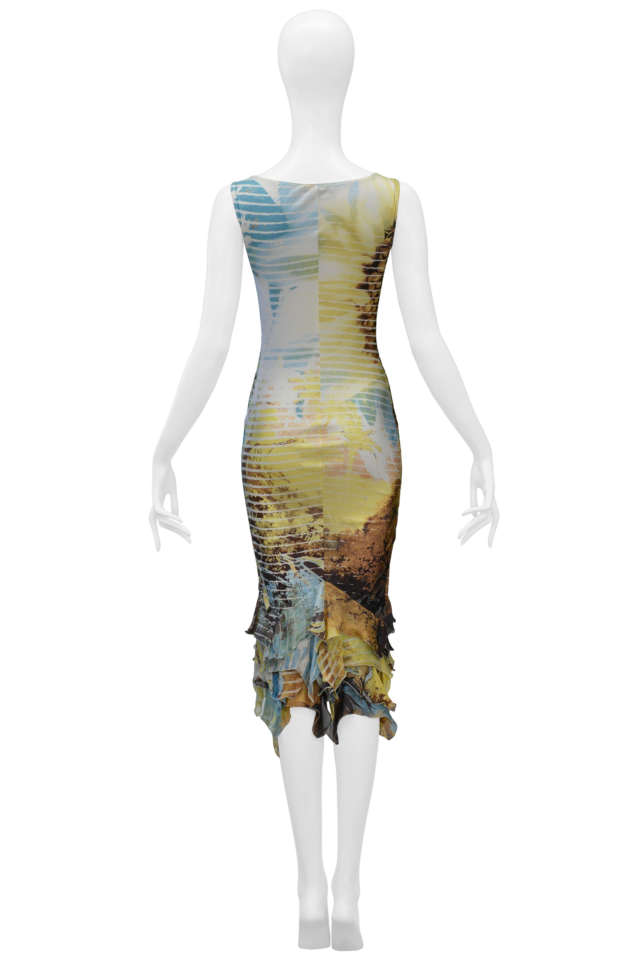ROBERTO CAVALLI LION PRINT DRESS WITH CHIFFON RUFFLES
