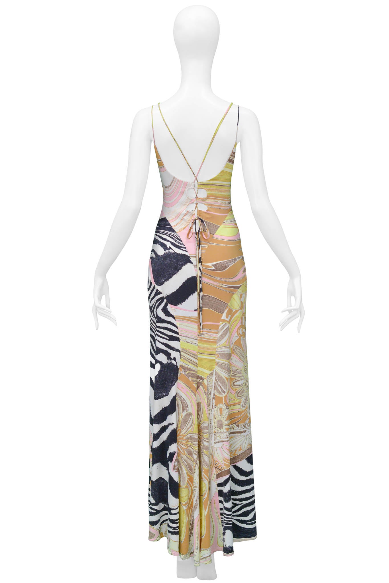 ROBERTO CAVALLI ZEBRA & FLORAL MULTI PRINT MAXI DRESS