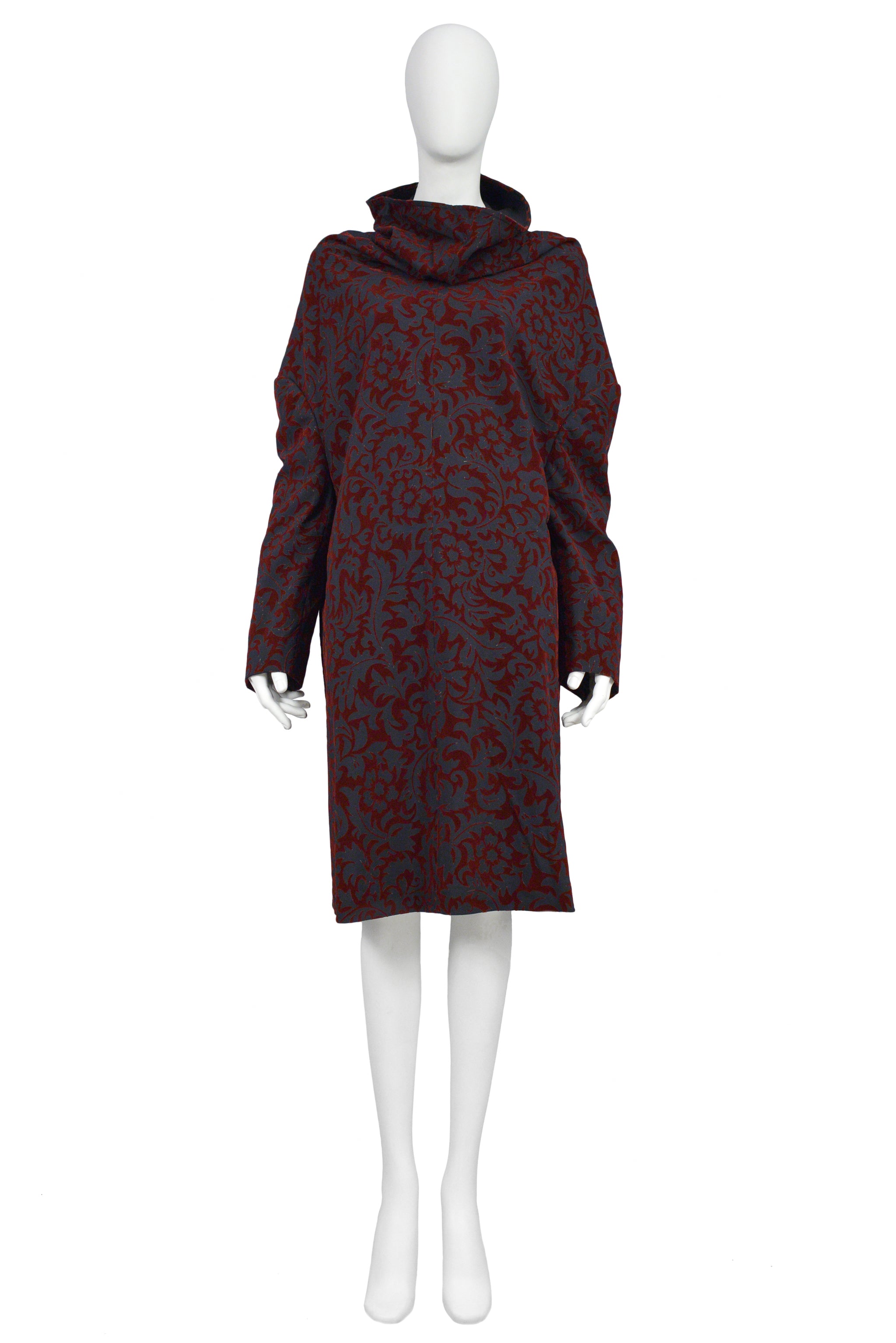 COMME DES GARCONS OVERSIZED BLACK AND BURGUNDY FLOCKED TUNIC 1996