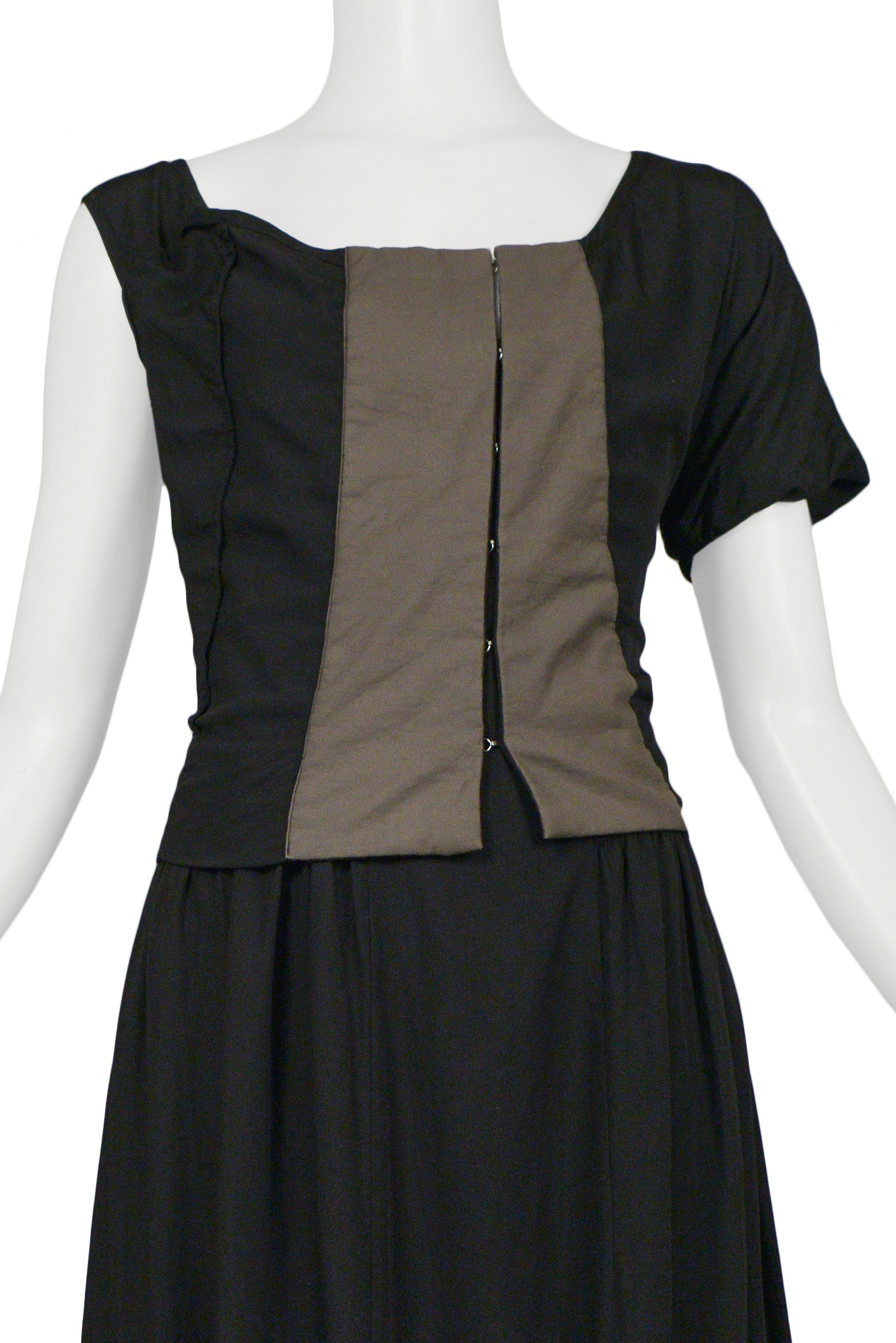 COMME DES GARCONS BLACK AND TAUPE DECONSTRUCTED RAYON GOWN 1998