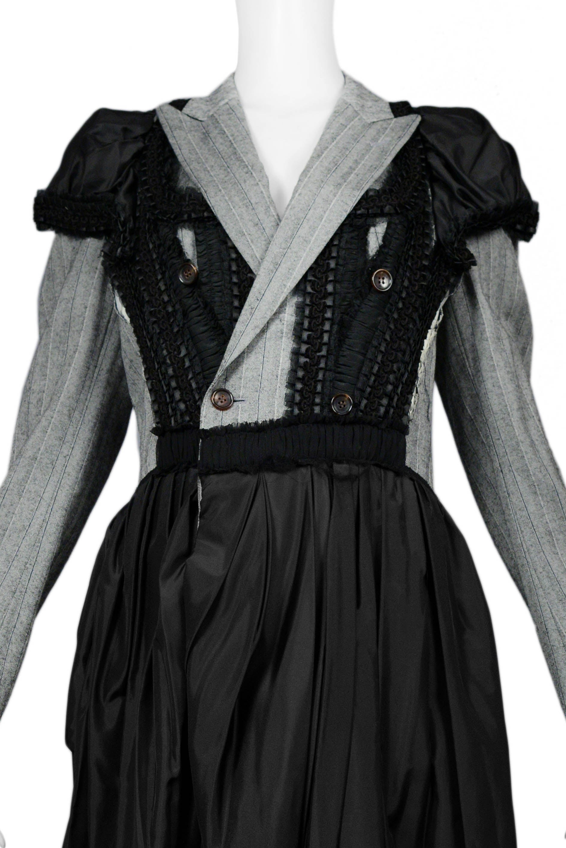 COMME DES GARCONS GREY PINSTRIPE & BLACK FANCY COAT DRESS 2006