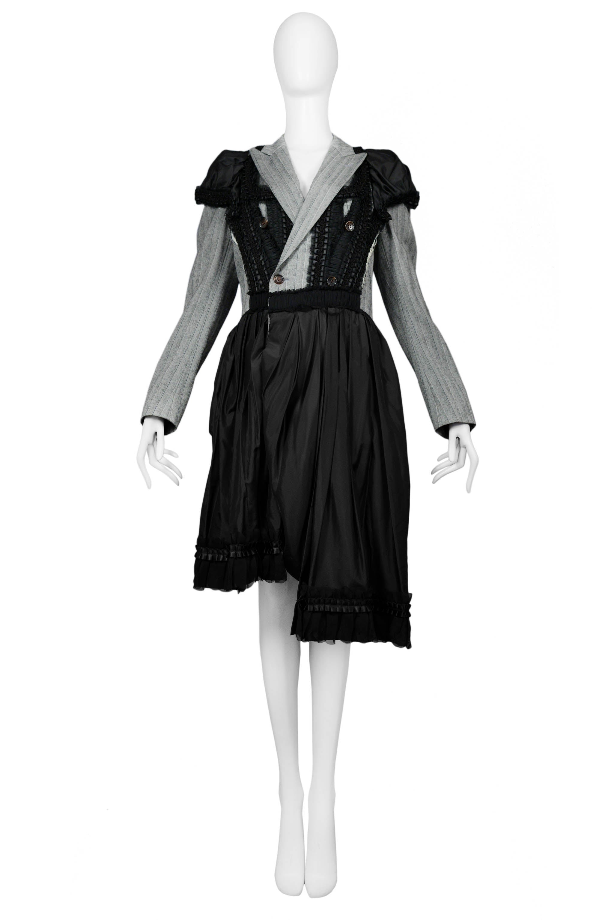 COMME DES GARCONS GREY PINSTRIPE & BLACK FANCY COAT DRESS 2006