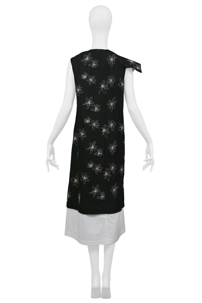 COMME DES GARCONS BLACK & WHITE HEM EMBROIDERED FLOWER DRESS 1999