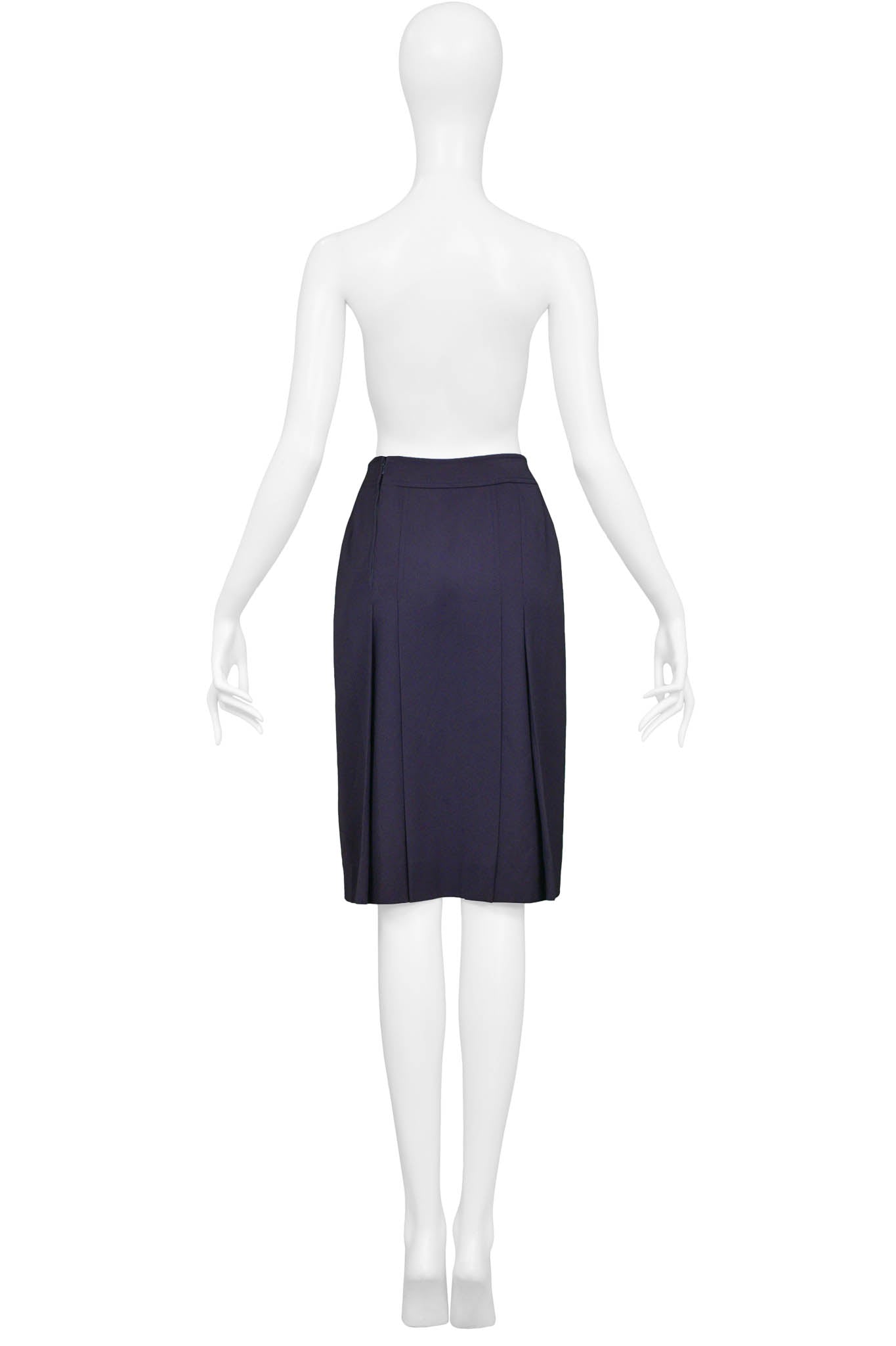 CELINE NAVY PURPLE WOOL SKIRT WITH GOLD LINK