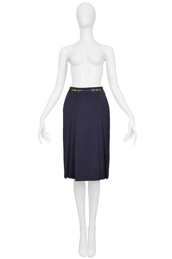 CELINE NAVY PURPLE WOOL SKIRT WITH GOLD LINK