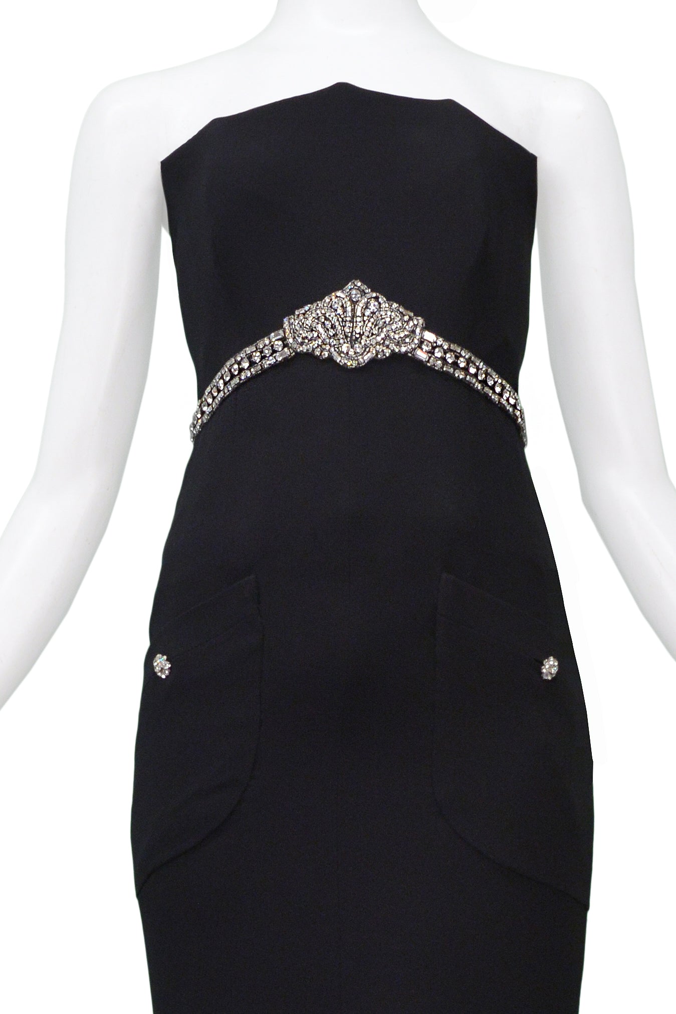 CHANEL BLACK CORSET EVENING GOWN WITH RHINESTONES 1997