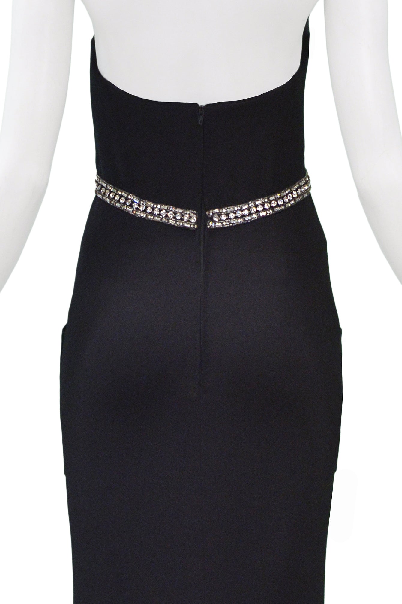 CHANEL BLACK CORSET EVENING GOWN WITH RHINESTONES 1997