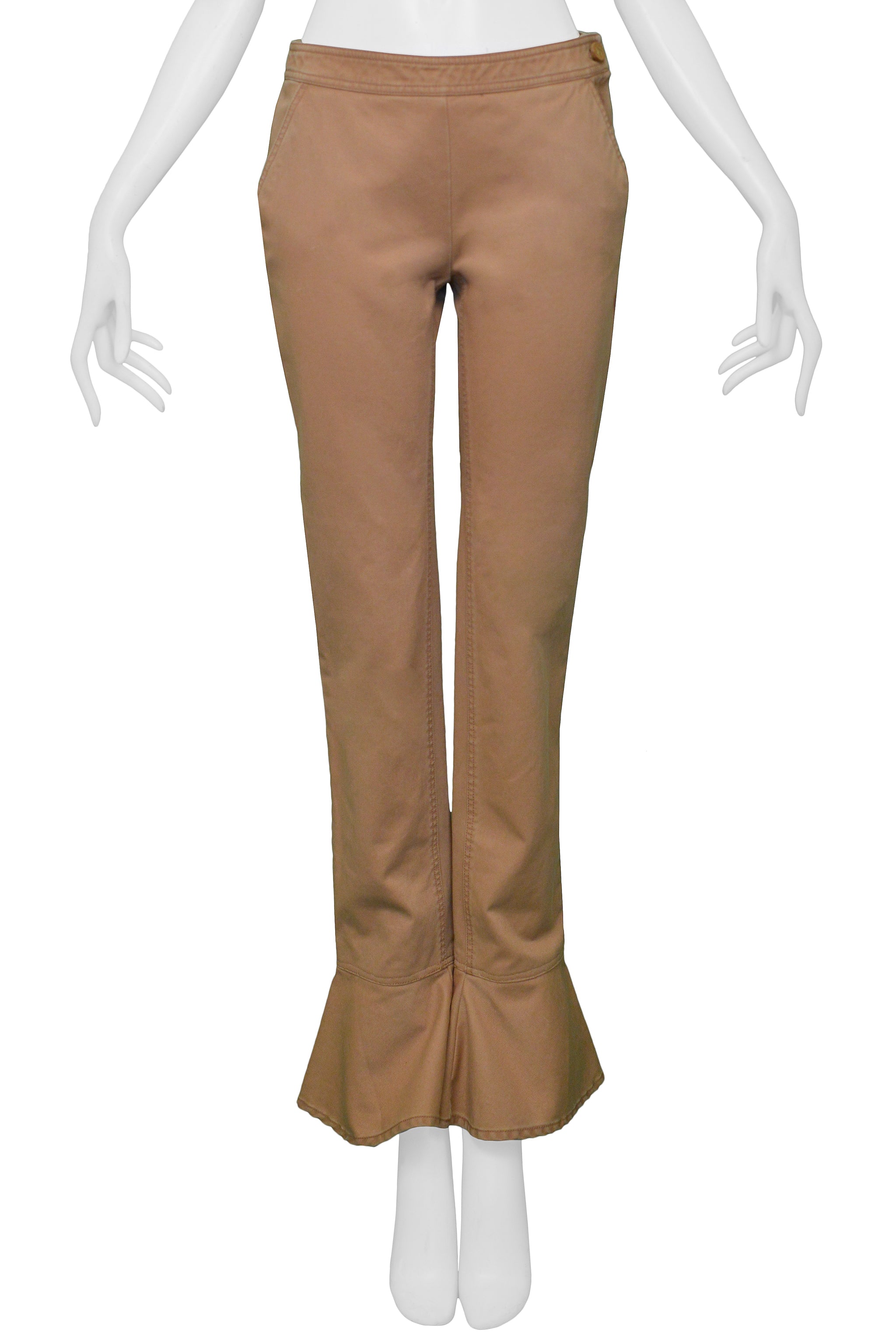 CHANEL KHAKI FLARED COTTON PANTS