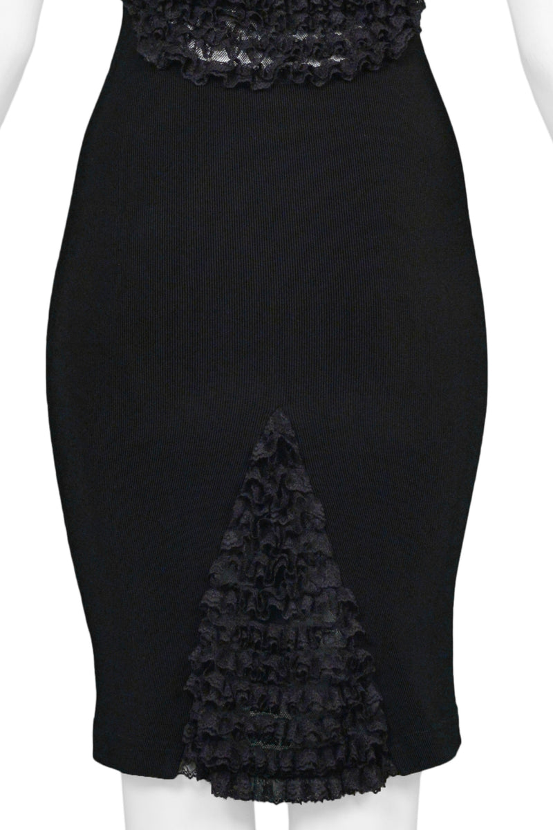 CHANTAL THOMASS BLACK BODYCON HALTER DRESS WITH RUFFLES 1992