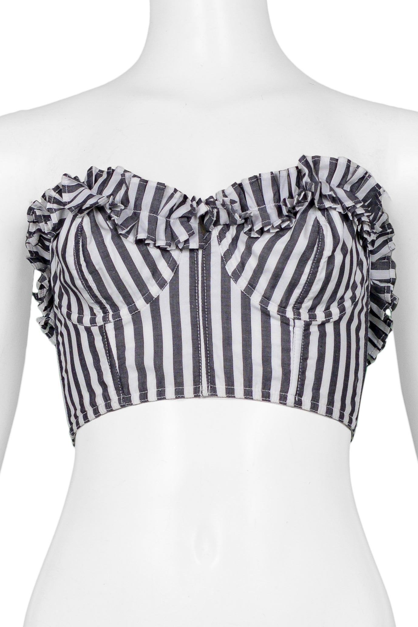 CHANTAL THOMASS BLACK & WHITE STRIPED BUSTIER TOP WITH RUFFLES