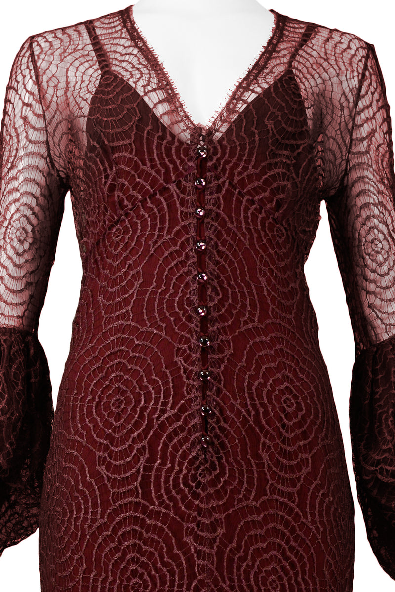 CHLOE BY KARL LAGERFELD BURGUNDY LACE GOWN 1994