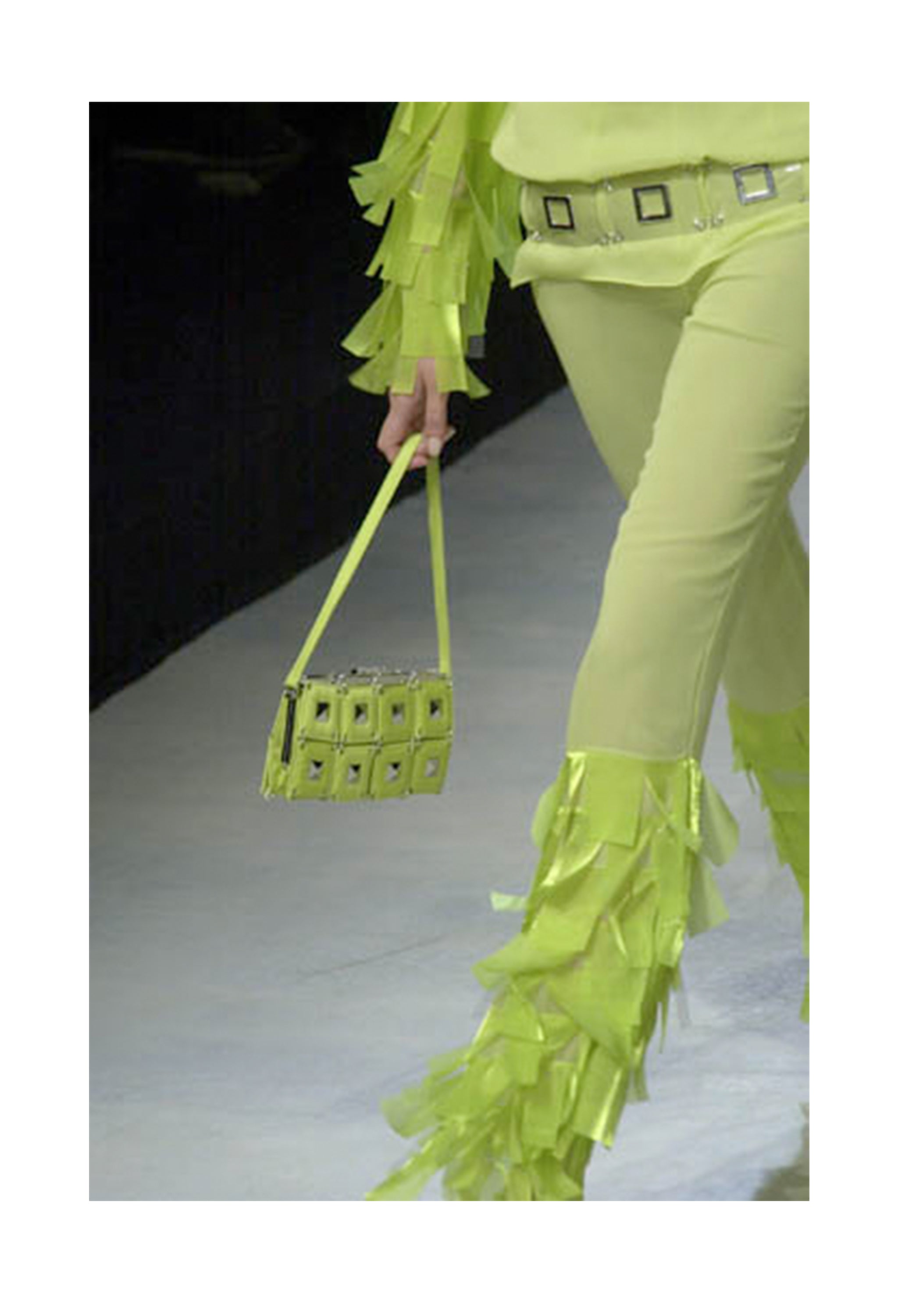 PACO CHARTREUSE GREEN TEXTURED TOP & BELL BOTTOM PANTS 2001