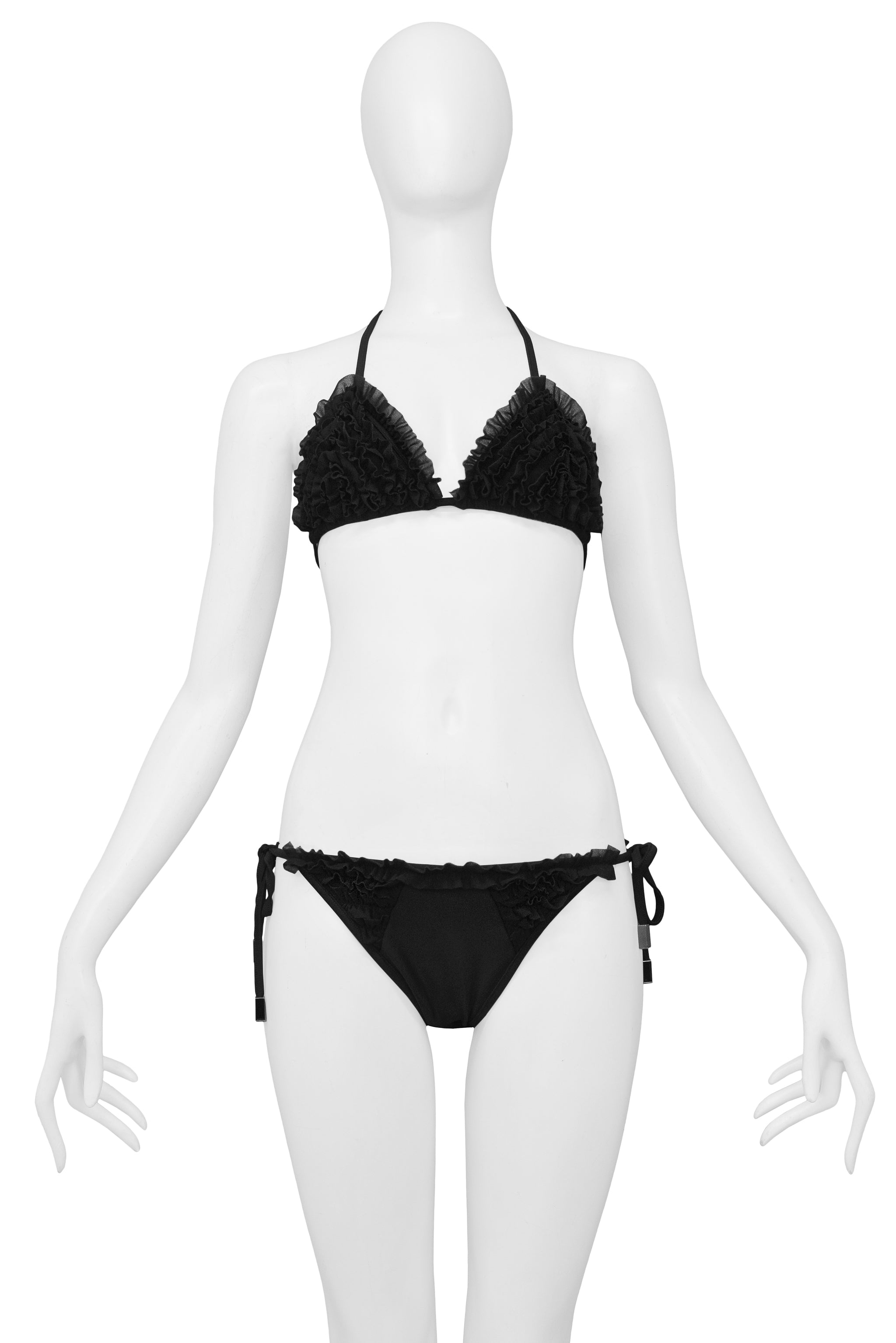 DIOR BLACK RUFFLE BIKINI WITH CHROME HARDWARE