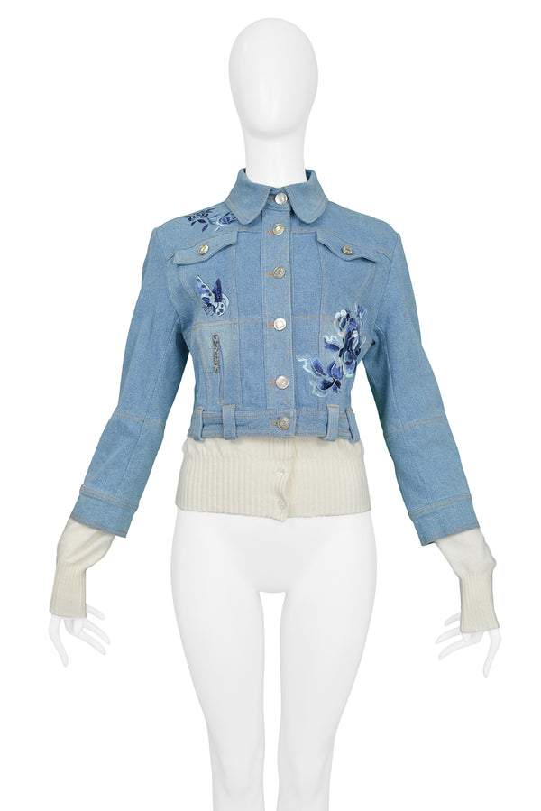 CHRISTIAN DIOR BY JOHN GALLIANO DENIM BLUE EMBROIDERED & KNIT JACKET