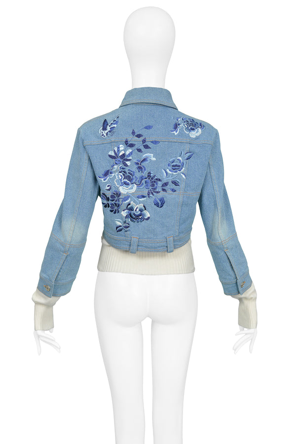 CHRISTIAN DIOR BY JOHN GALLIANO DENIM BLUE EMBROIDERED & KNIT JACKET