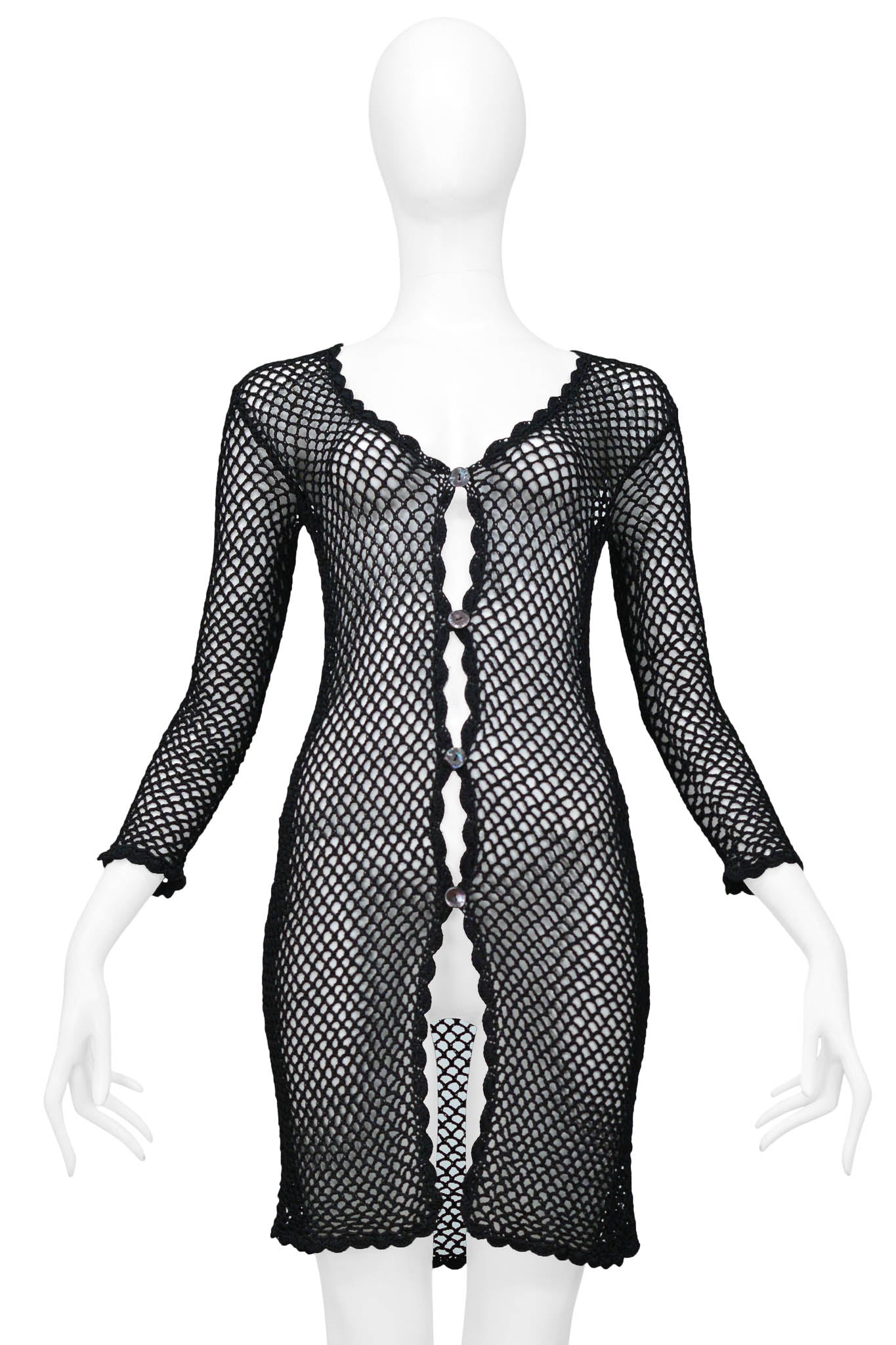 DOLCE & GABBANA BLACK CROCHET FISHNET CARDIGAN DRESS 1990S