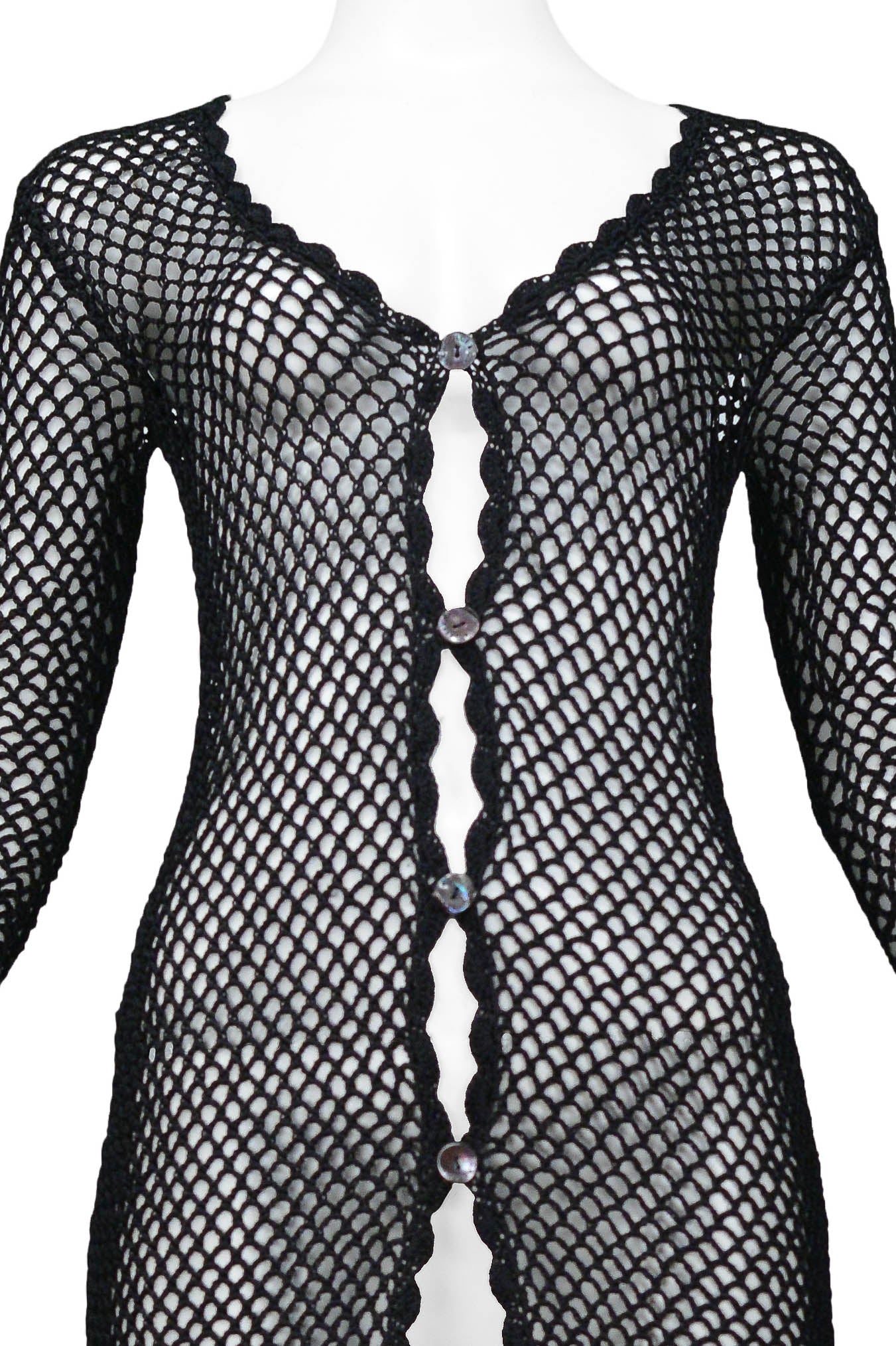 DOLCE & GABBANA BLACK CROCHET FISHNET CARDIGAN DRESS 1990S