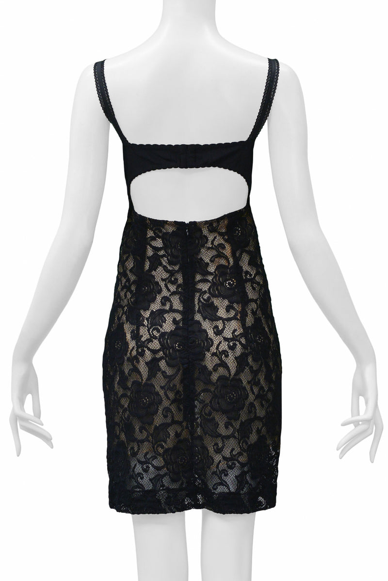 DOLCE BLACK LACE SHEER BRA DRESS WITH NUDE UNDERLAY