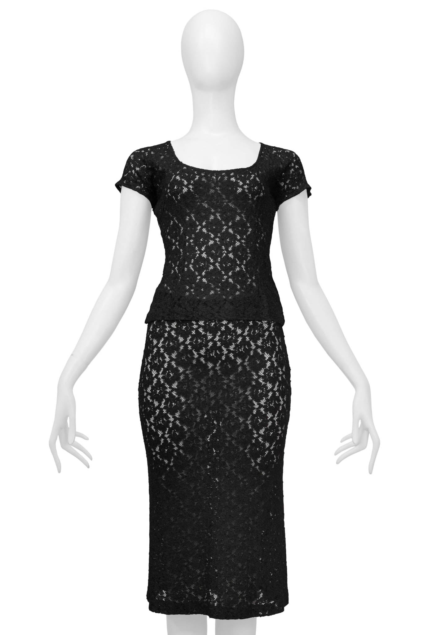 DOLCE & GABBANA BLACK LACE TOP AND SKIRT ENSEMBLE