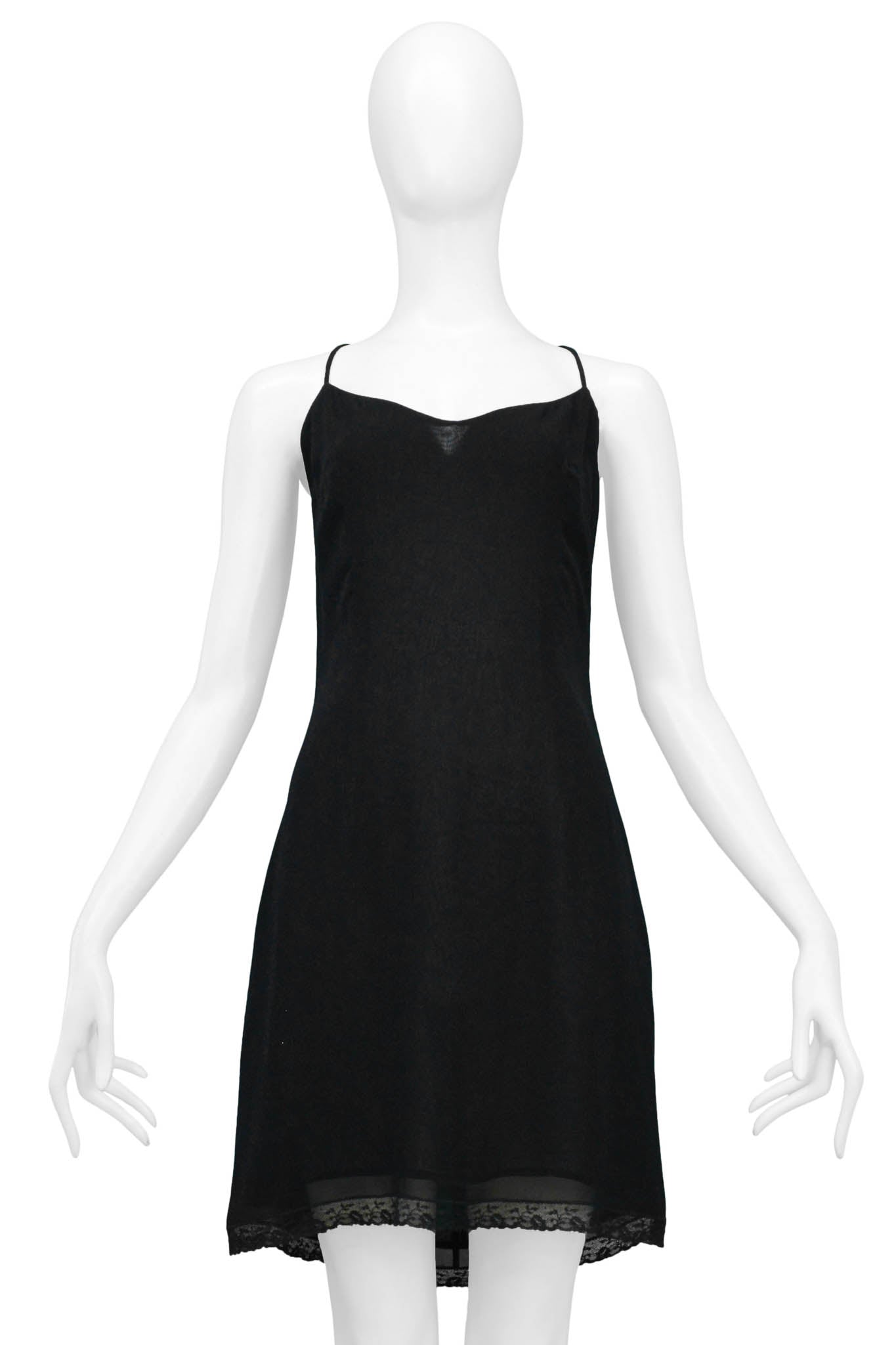 DOLCE & GABBANA BLACK SLIP DRESS WITH LACE TRIM