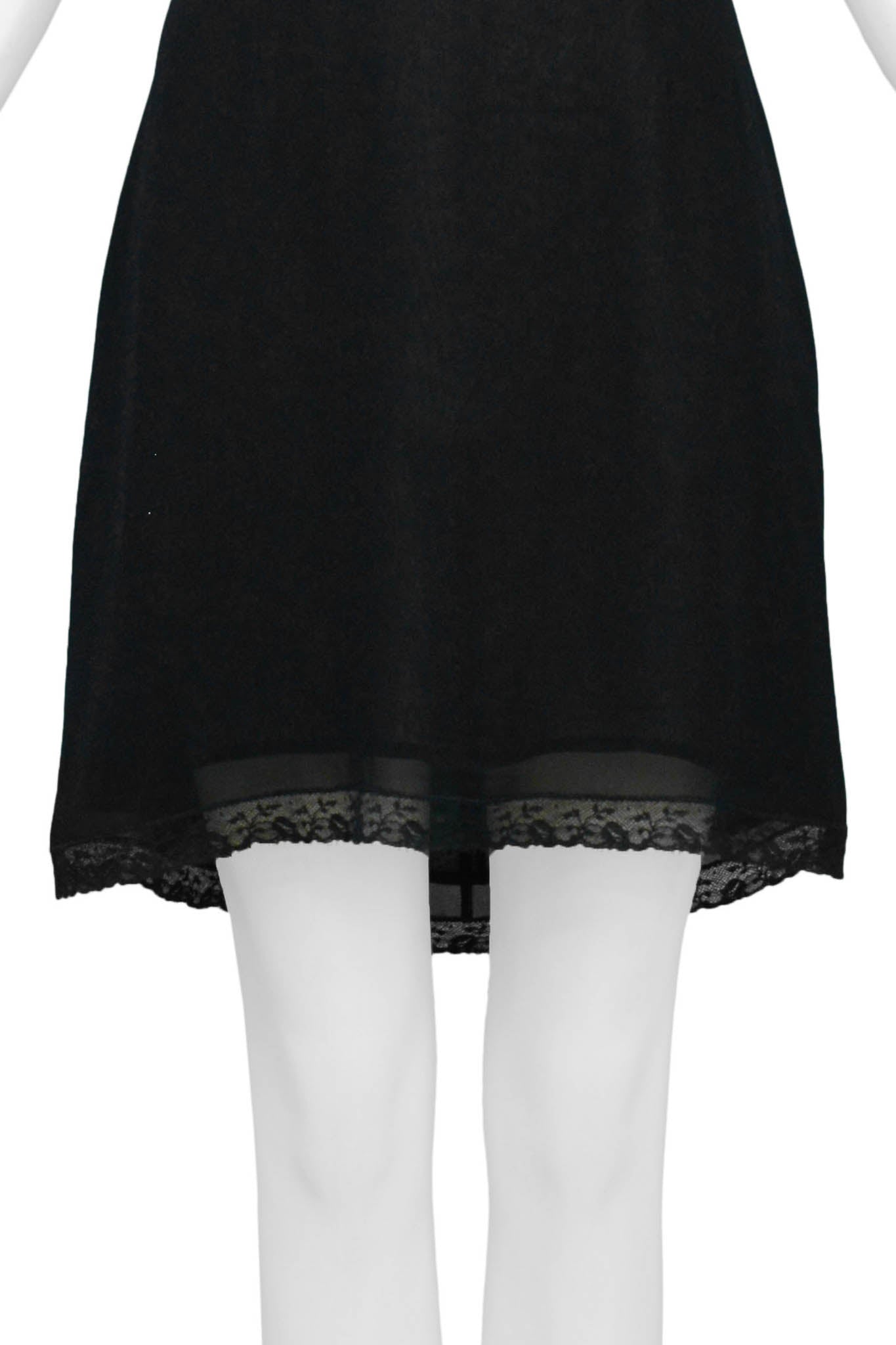 DOLCE & GABBANA BLACK SLIP DRESS WITH LACE TRIM