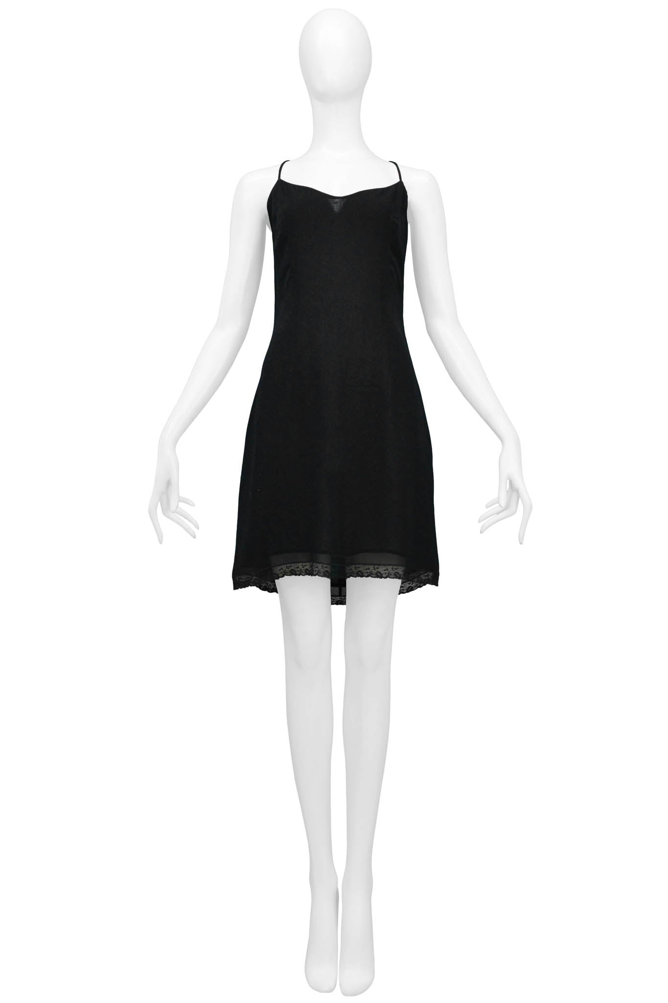 DOLCE & GABBANA BLACK SLIP DRESS WITH LACE TRIM