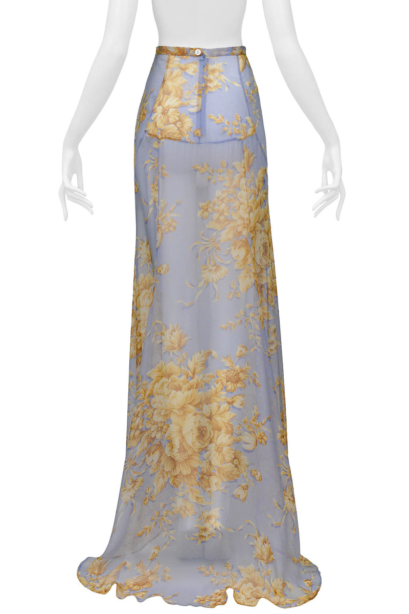 DOLCE & GABBANA BLUE MAXI SKIRT WITH TAN FLORAL PATTERN