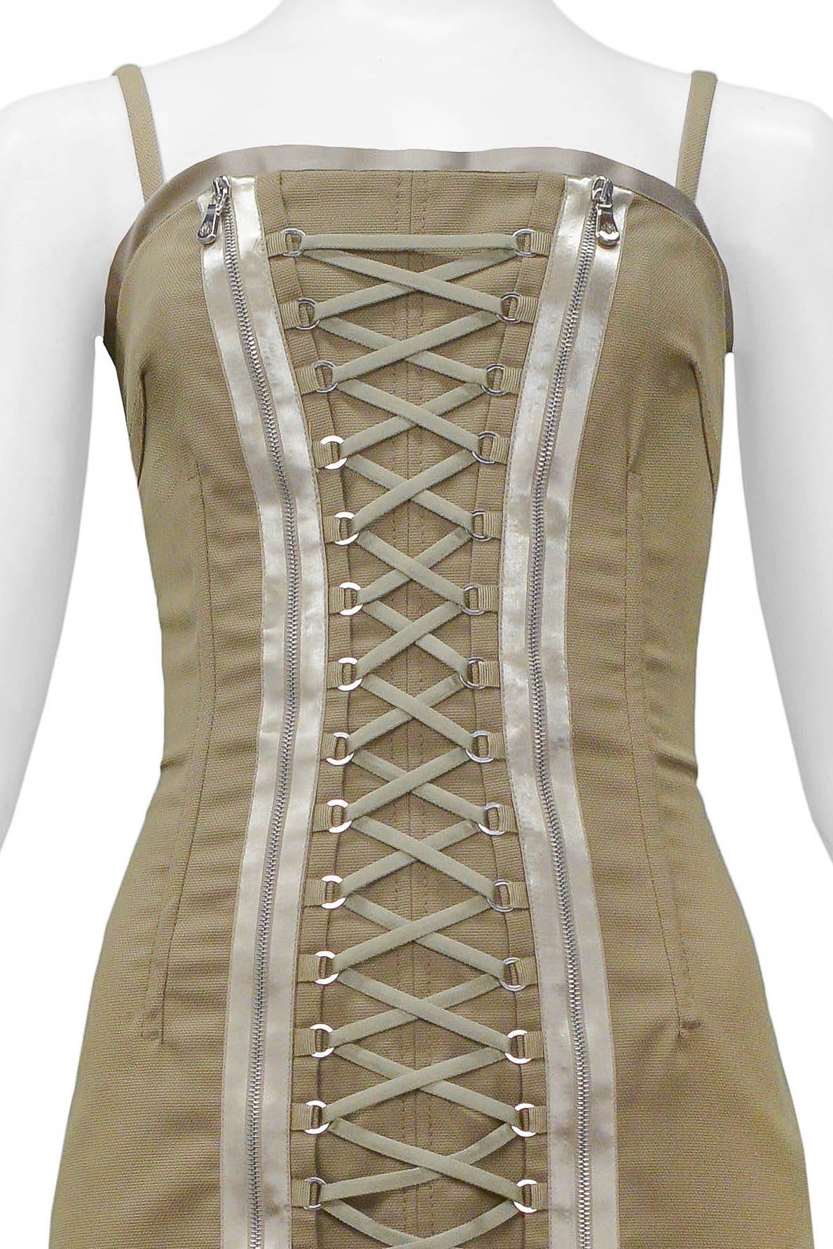 DOLCE & GABBANA KHAKI LACE UP CORSET DRESS WITH REFLECTIVE TRIM