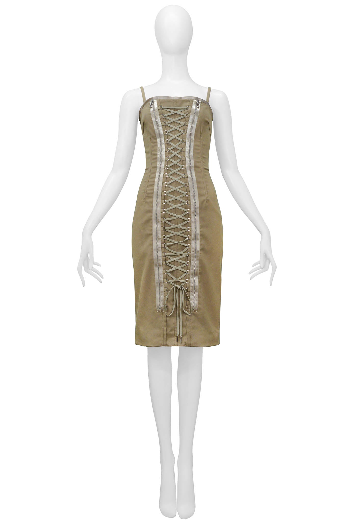 DOLCE & GABBANA KHAKI LACE UP CORSET DRESS WITH REFLECTIVE TRIM