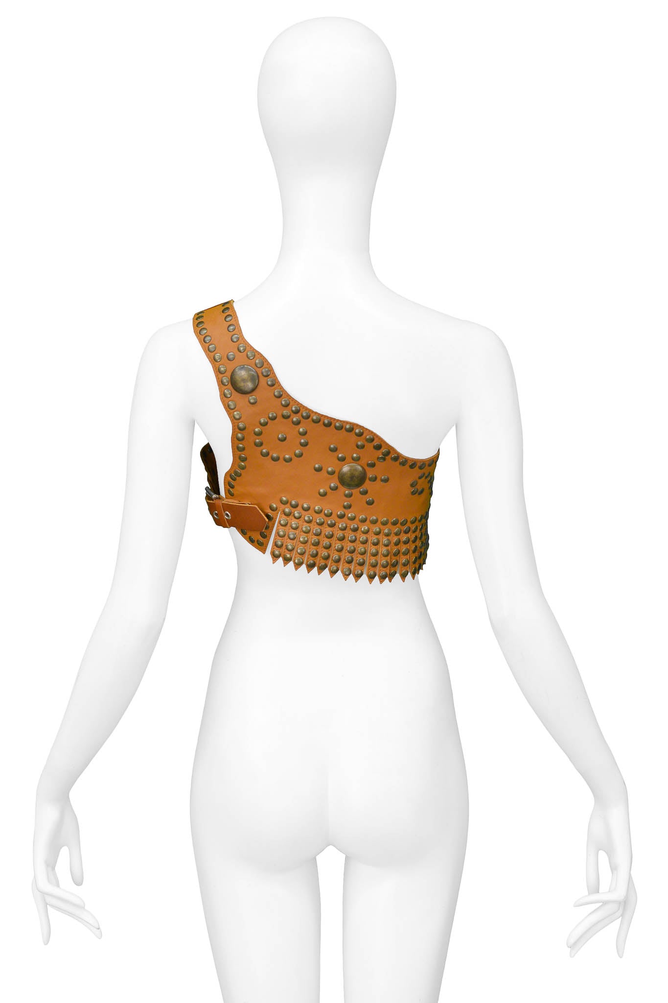 DOLCE & GABBANA LEATHER STUDDED ONE SHOULDER BRA TOP 2003