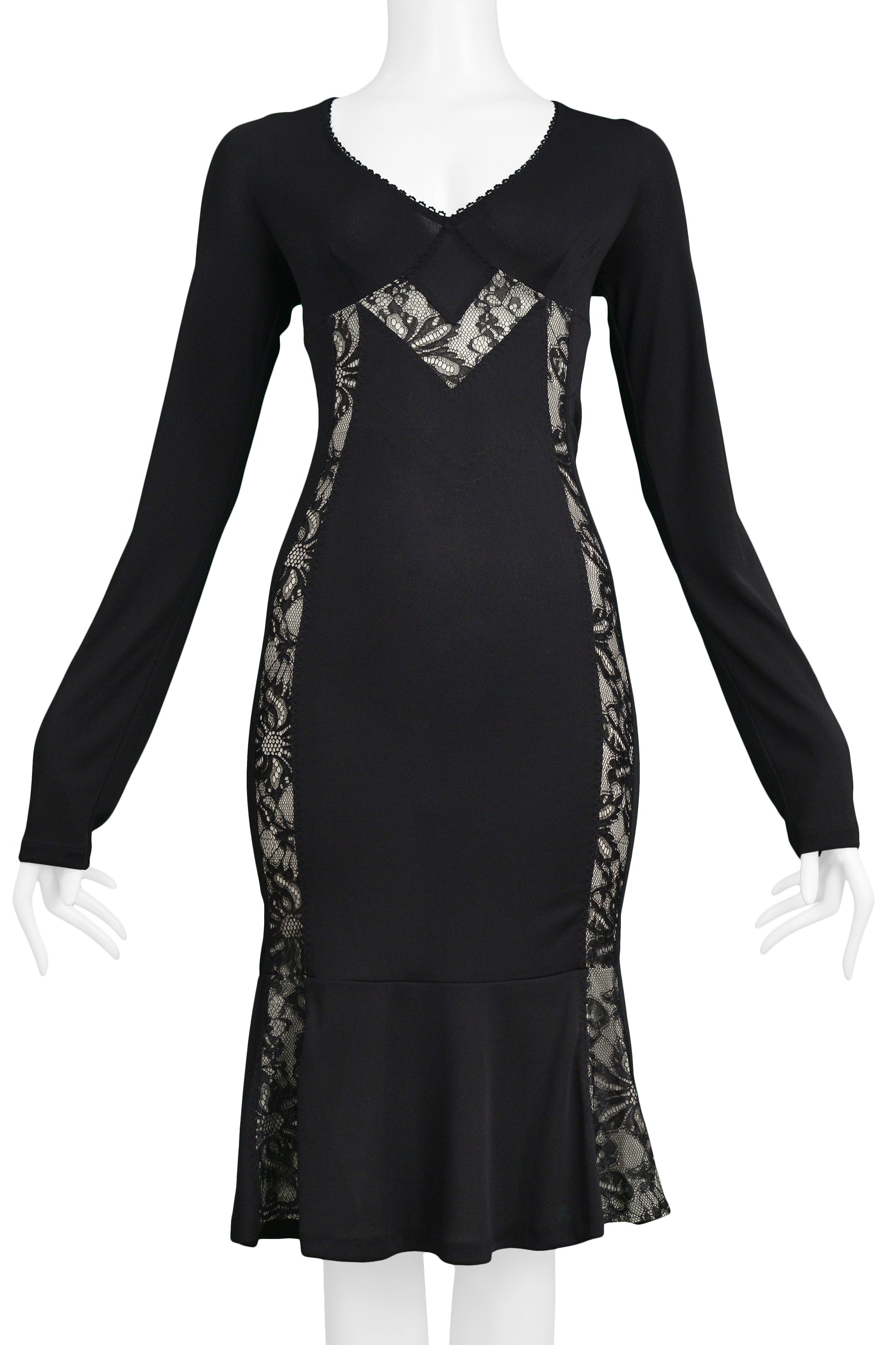 DOLCE D&G BLACK LACE PANEL BODY CON DRESS