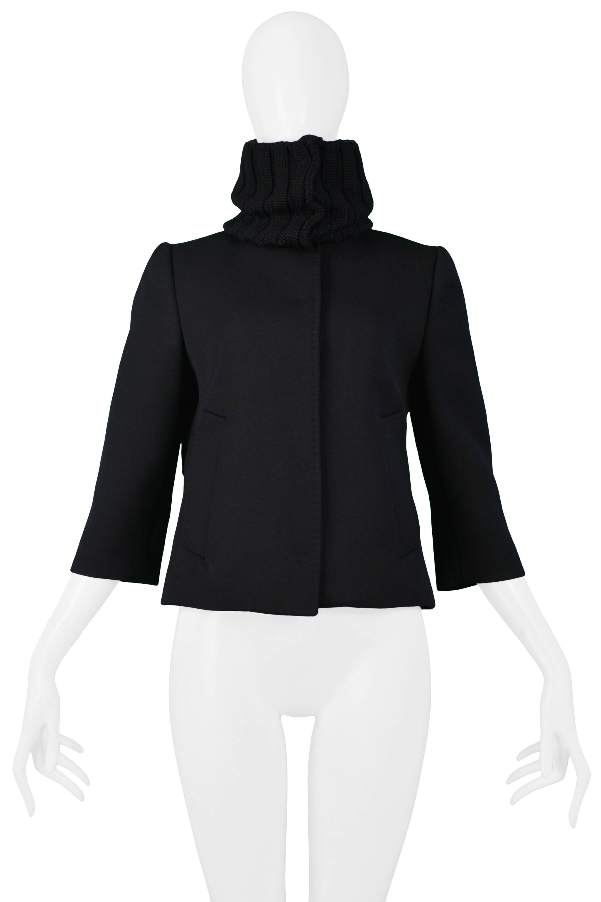 DOLCE BLACK WOOL JACKET WITH RIB KNIT COLLAR