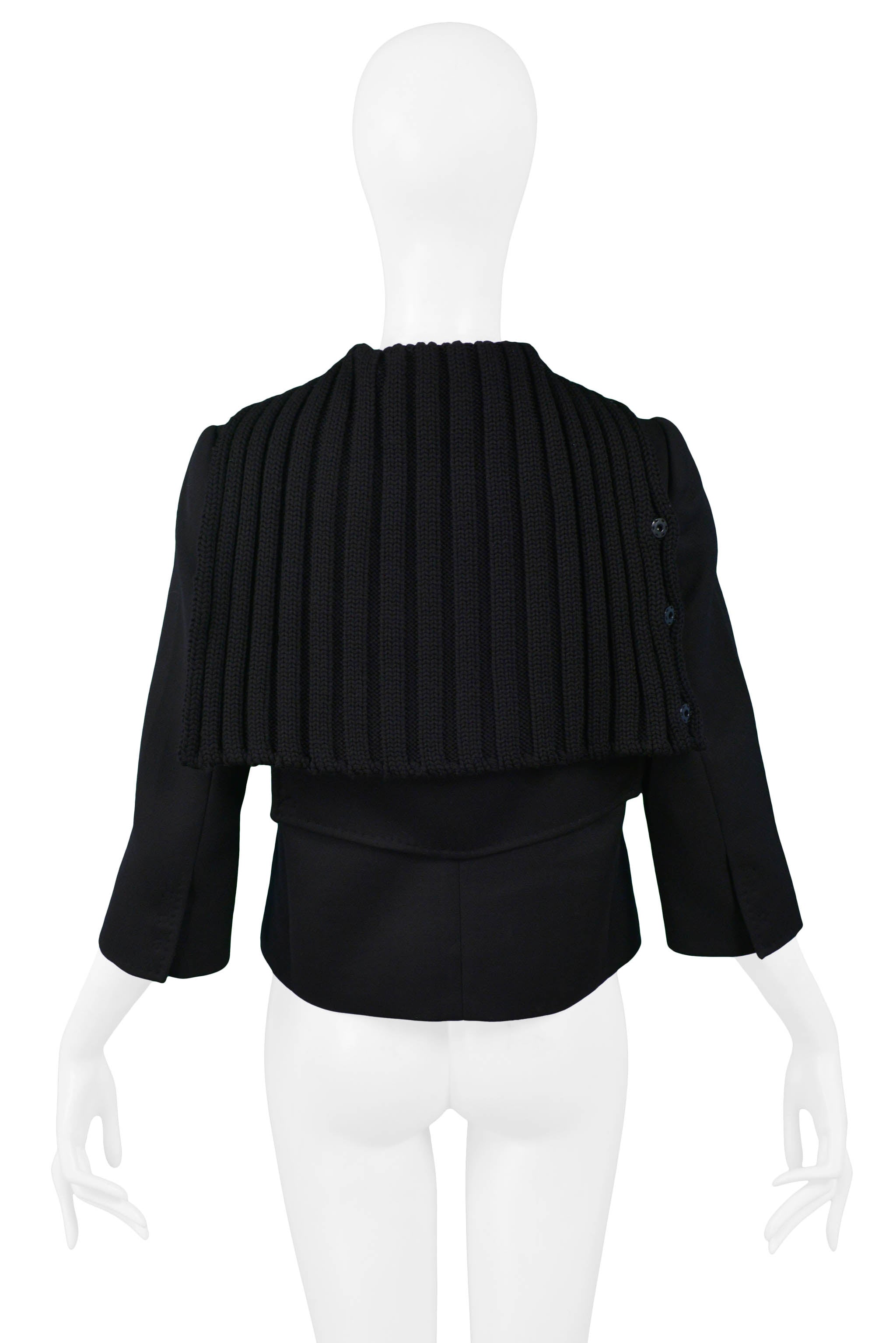 DOLCE BLACK WOOL JACKET WITH RIB KNIT COLLAR