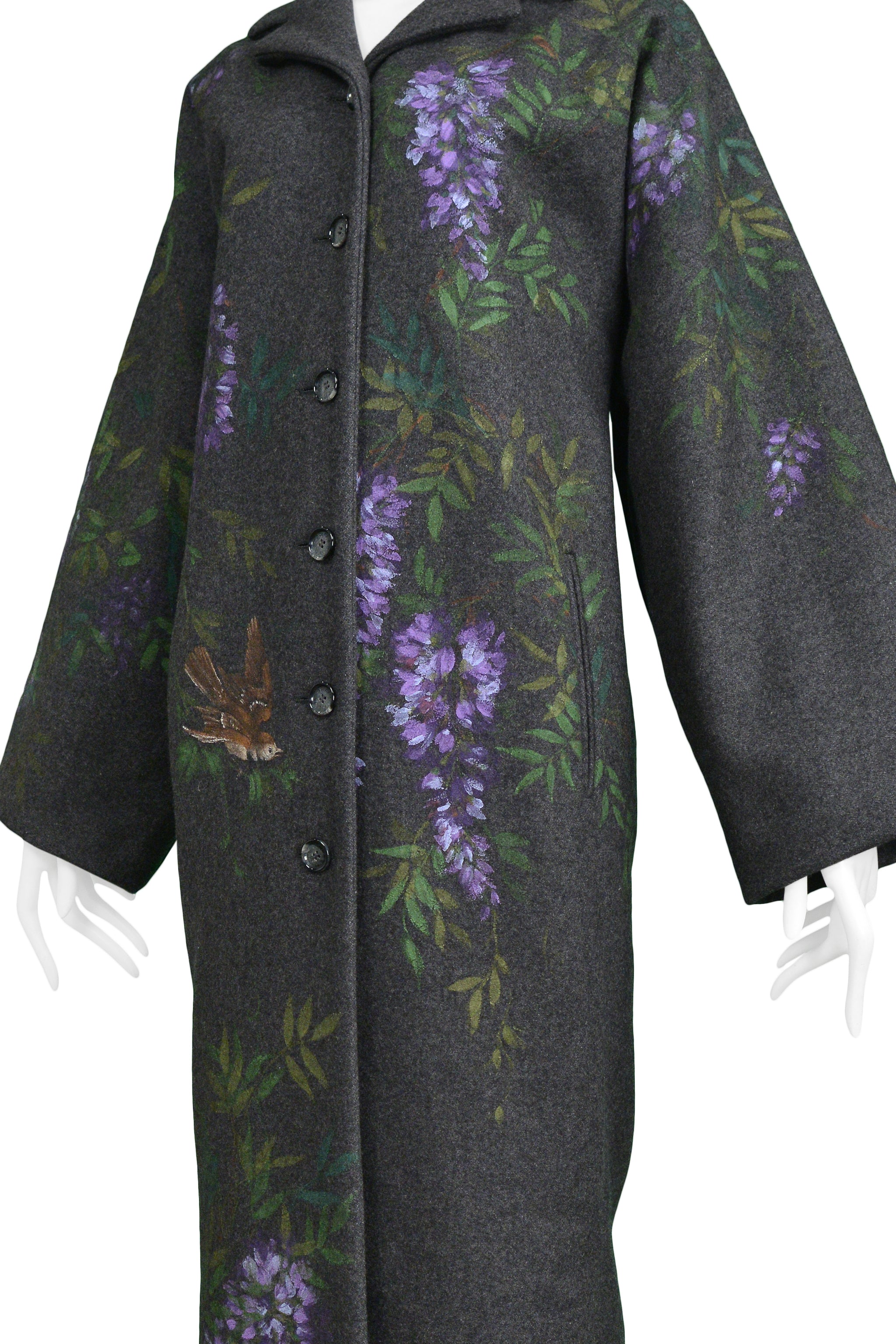 DOLCE CHARCOAL GREY BIRDS & FLOWERS HAND PAINTED COAT