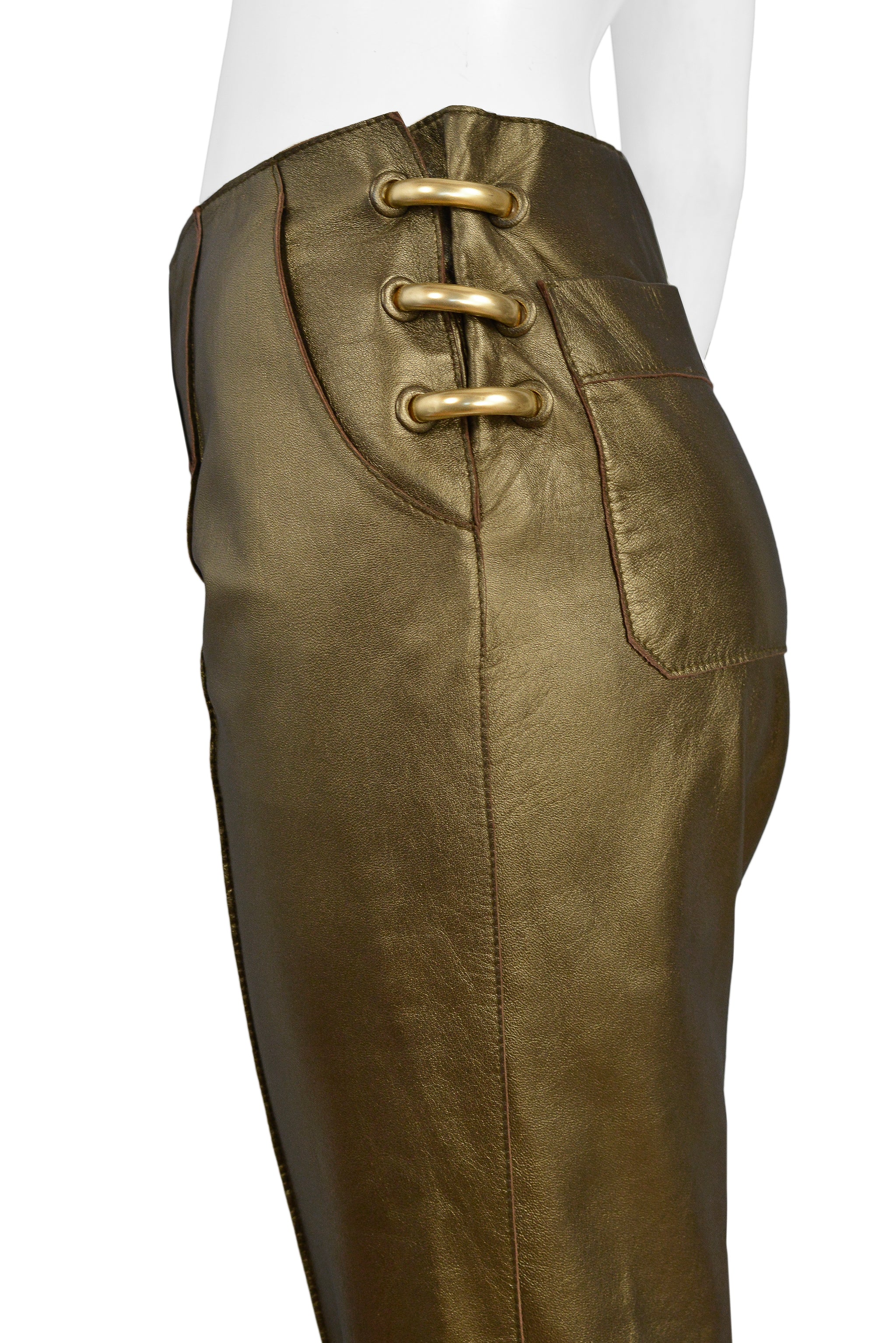 GIANFRANCO FERRE BRONZE LEATHER PANTS 1997