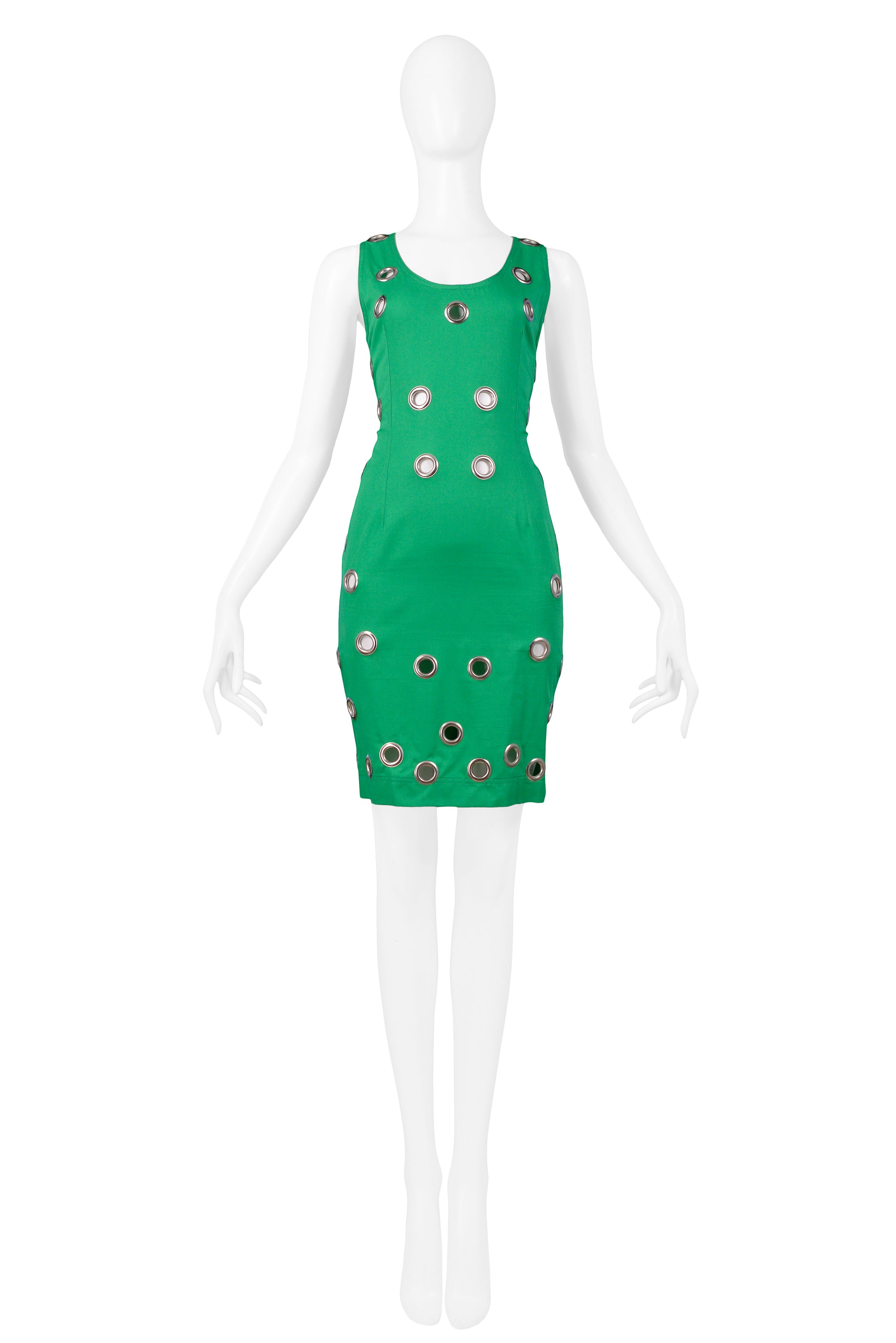 ALBERTA FERRETTI GREEN SLEEVELESS GROMMET DRESS