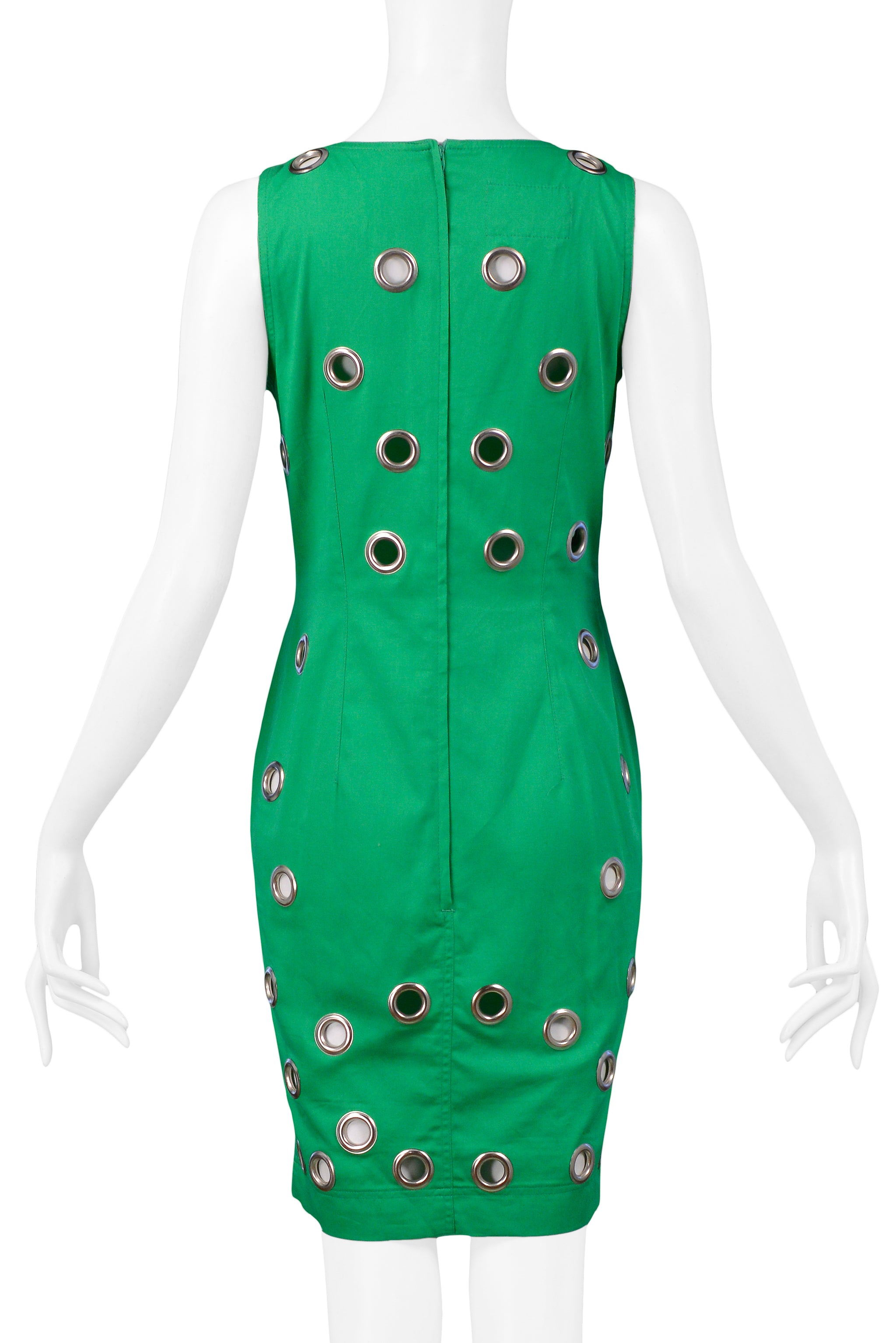 ALBERTA FERRETTI GREEN SLEEVELESS GROMMET DRESS