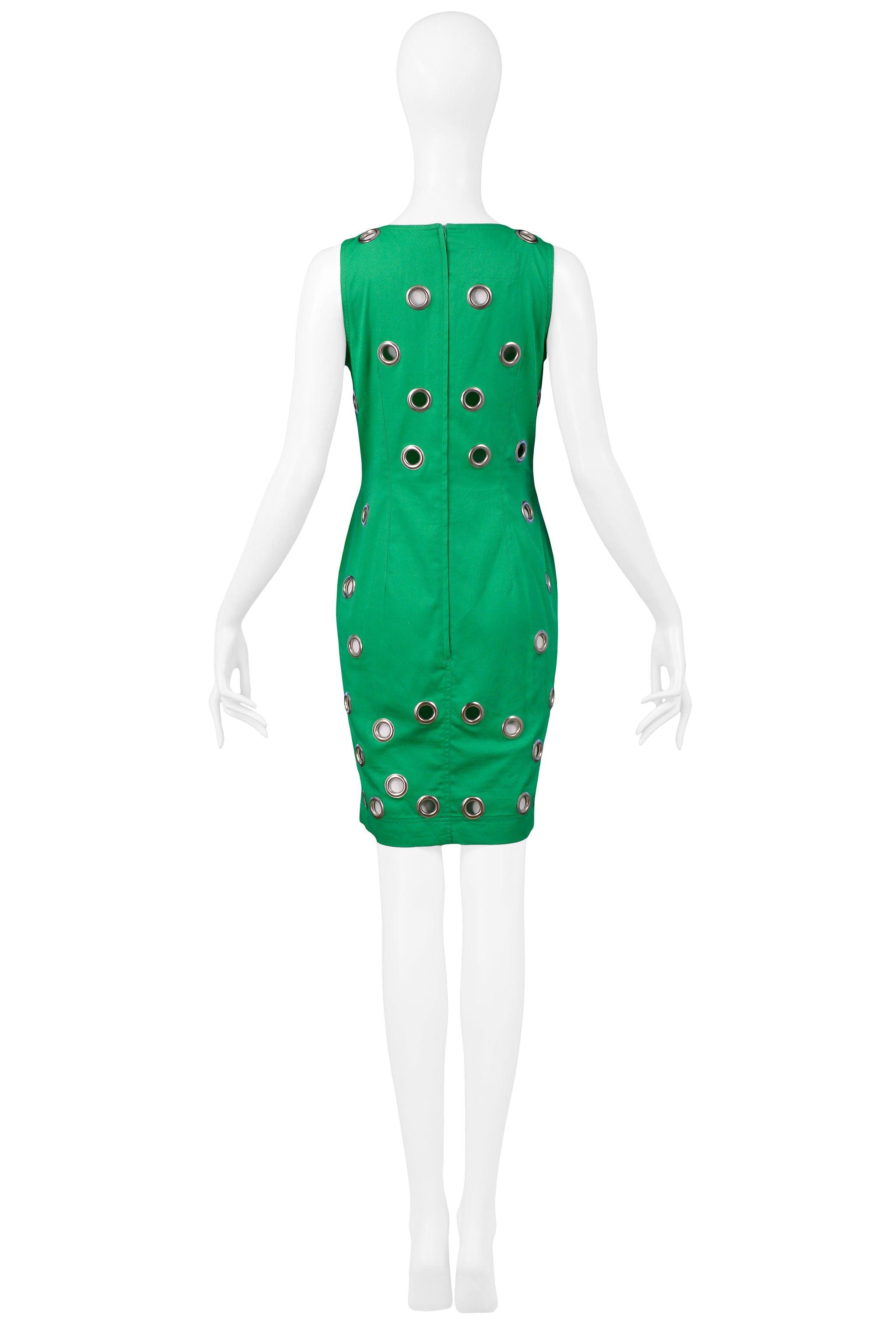 ALBERTA FERRETTI GREEN SLEEVELESS GROMMET DRESS