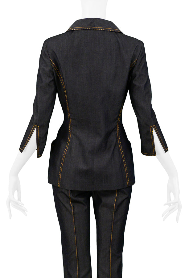 GIANFRANCO FERRE DENIM INSPIRED WOOL SUIT WITH YELLOW STITCHING 1999