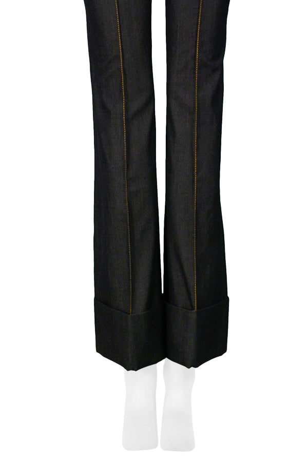 GIANFRANCO FERRE DENIM INSPIRED WOOL SUIT WITH YELLOW STITCHING 1999