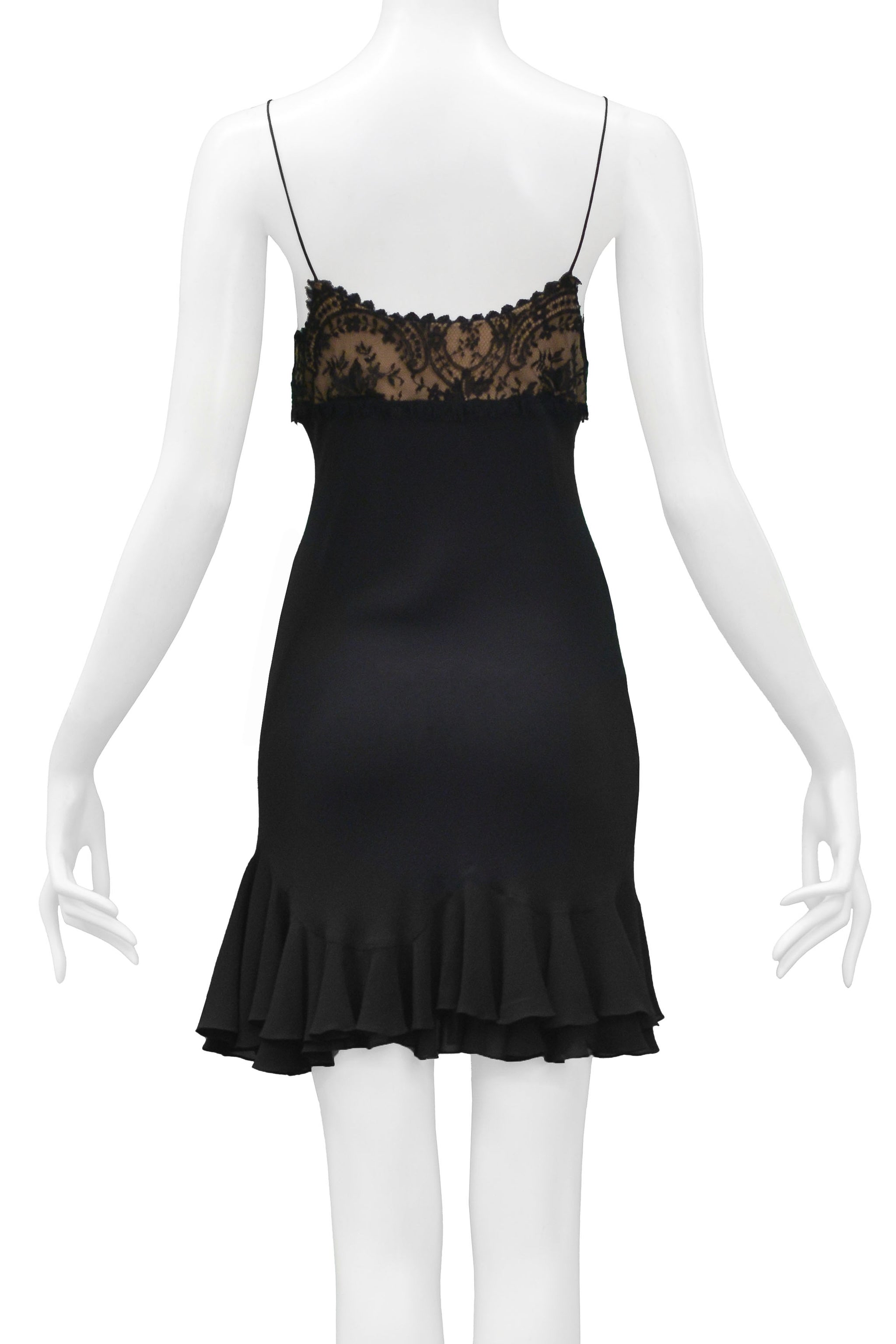 JOHN GALLIANO BLACK MINI SLIP DRESS WITH LACE BODICE 1997