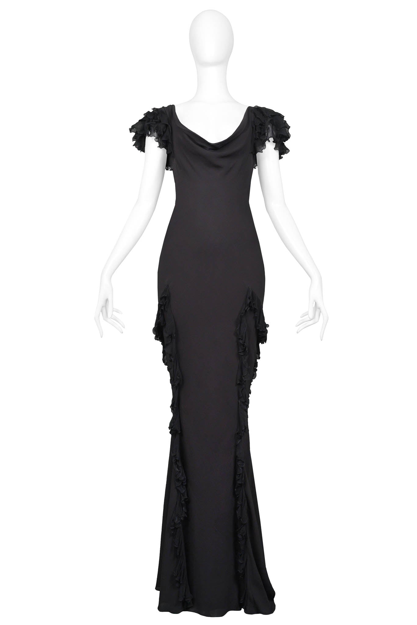 JOHN GALLIANO BLACK RUFFLE GOWN