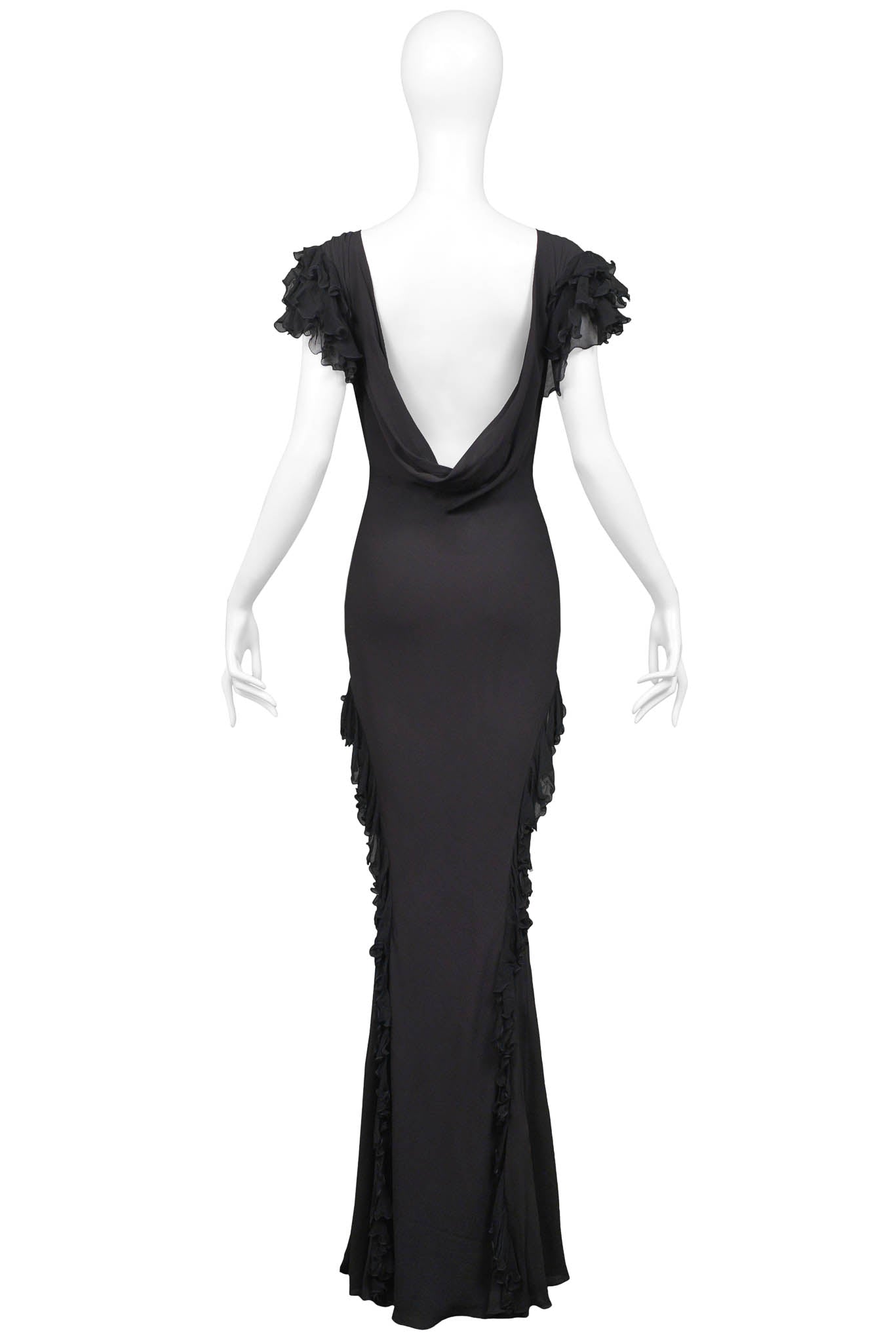 JOHN GALLIANO BLACK RUFFLE GOWN