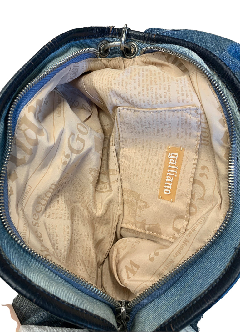 JOHN GALLIANO DENIM CLUTCH WITH DETACHABLE CHAIN AND COIN PURSE