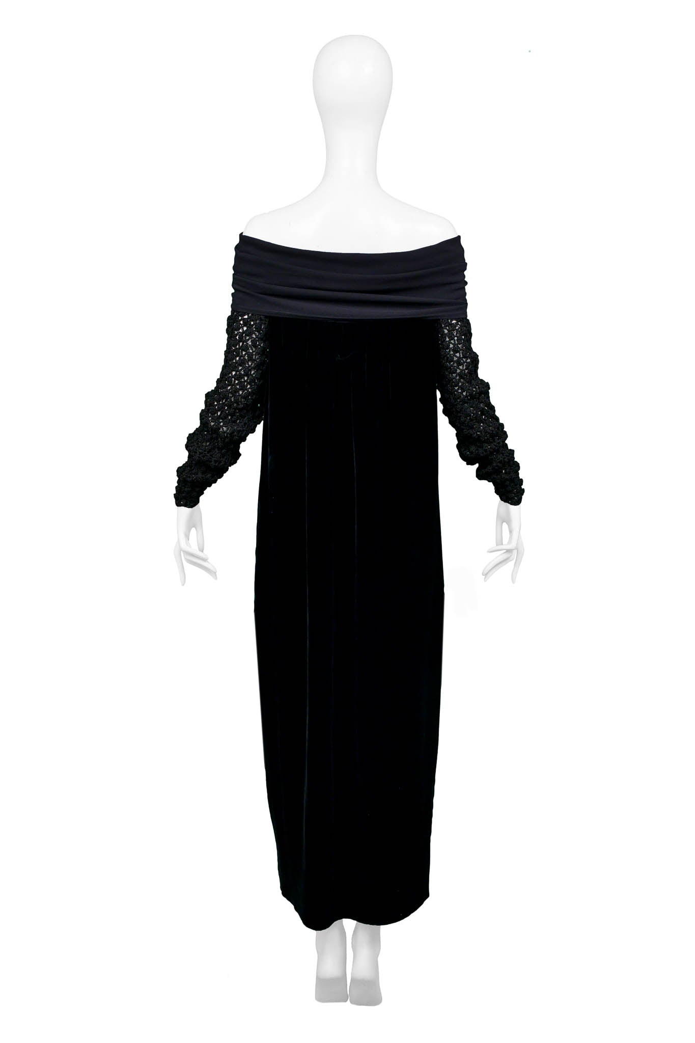 JEAN PAUL GAULTIER BLACK VELVET & KNIT COLD SHOULDER DRESS